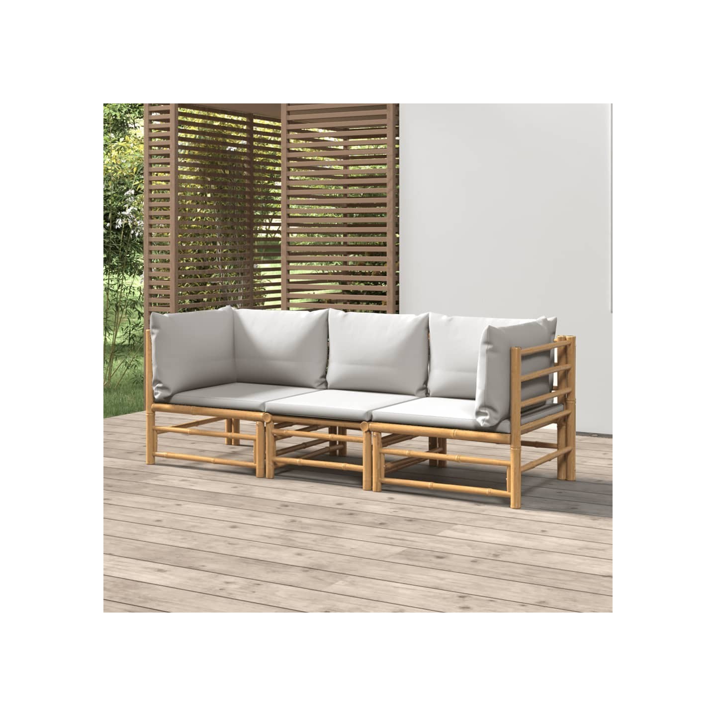 Salon de jardin 3 pcs avec coussins gris clair bambou