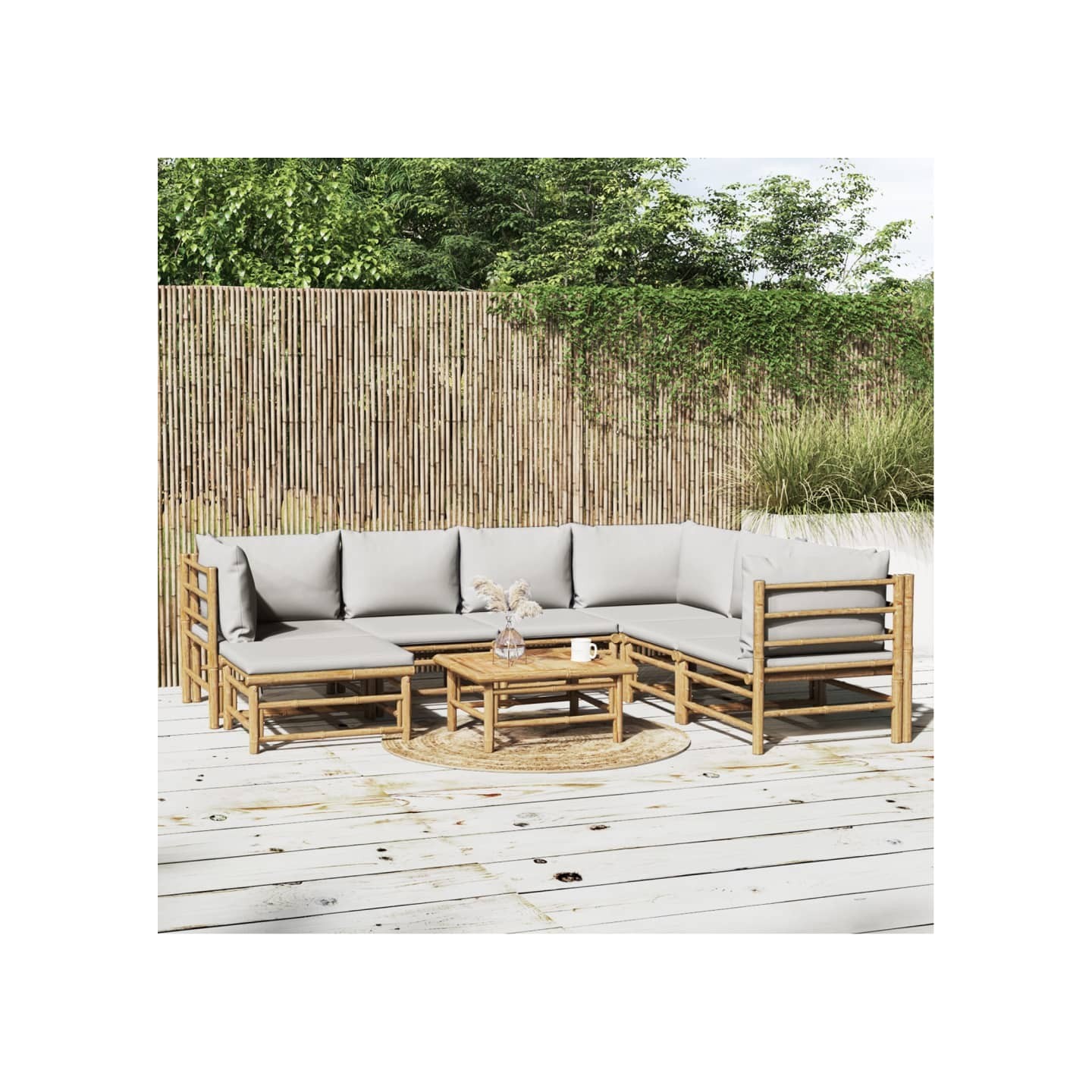 Salon de jardin 8 pcs avec coussins gris clair bambou
