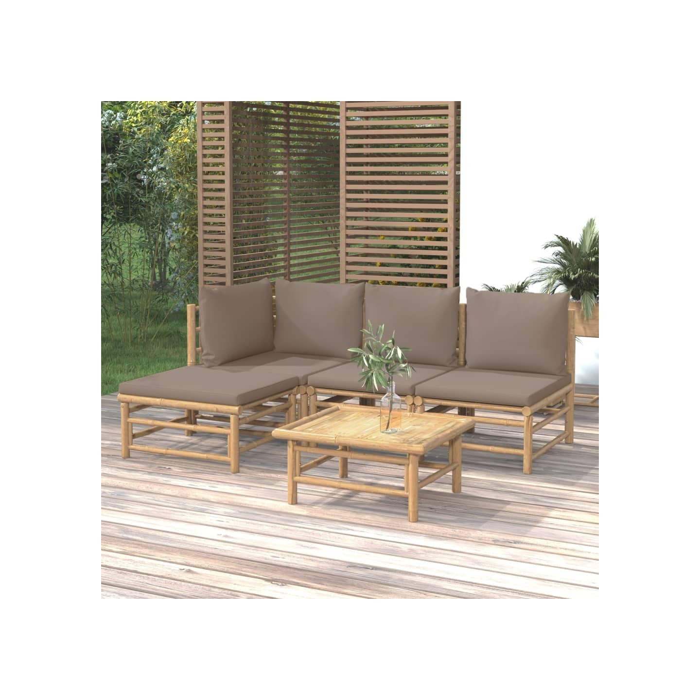 Salon de jardin 5 pcs avec coussins taupe bambou