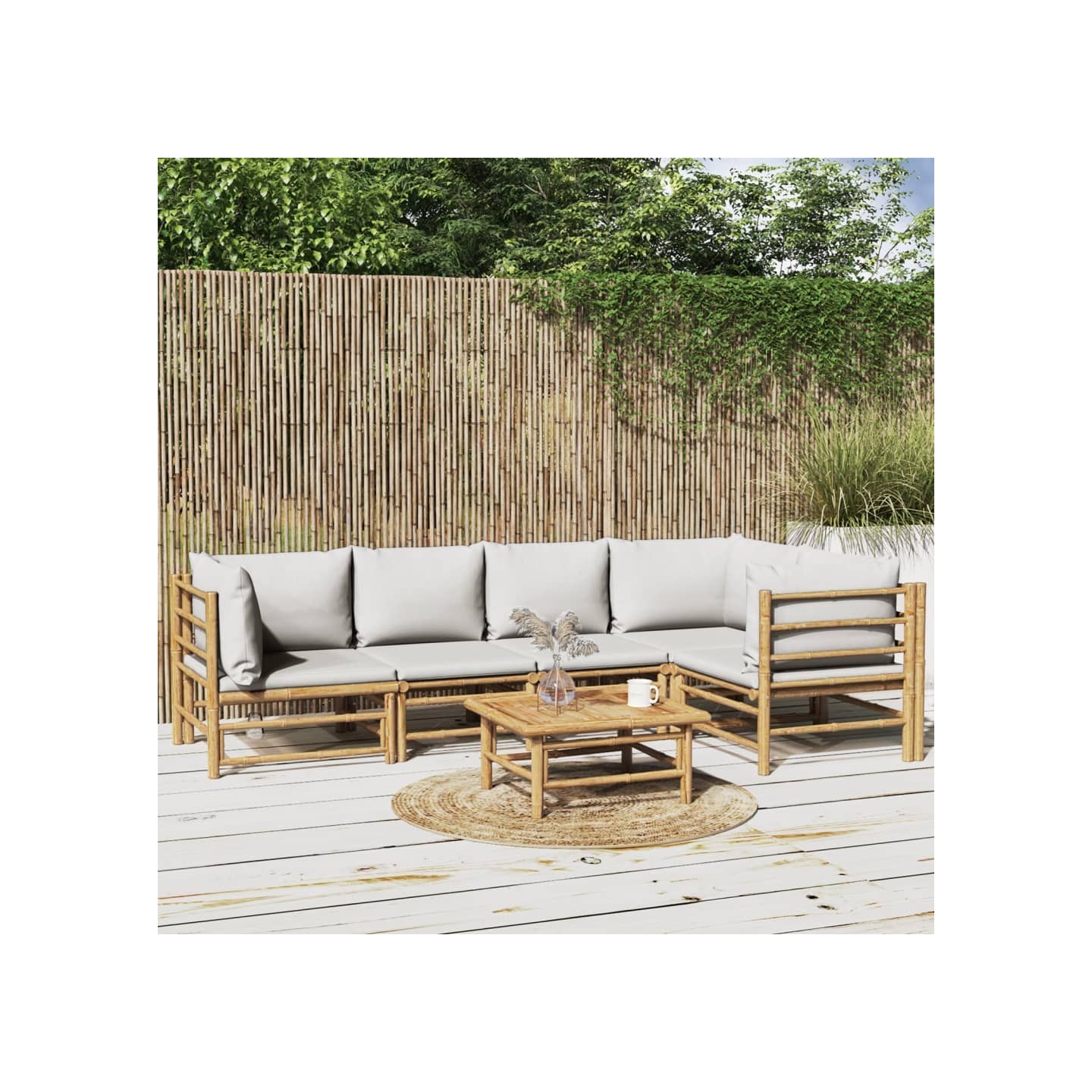 Salon de jardin 6 pcs avec coussins gris clair bambou