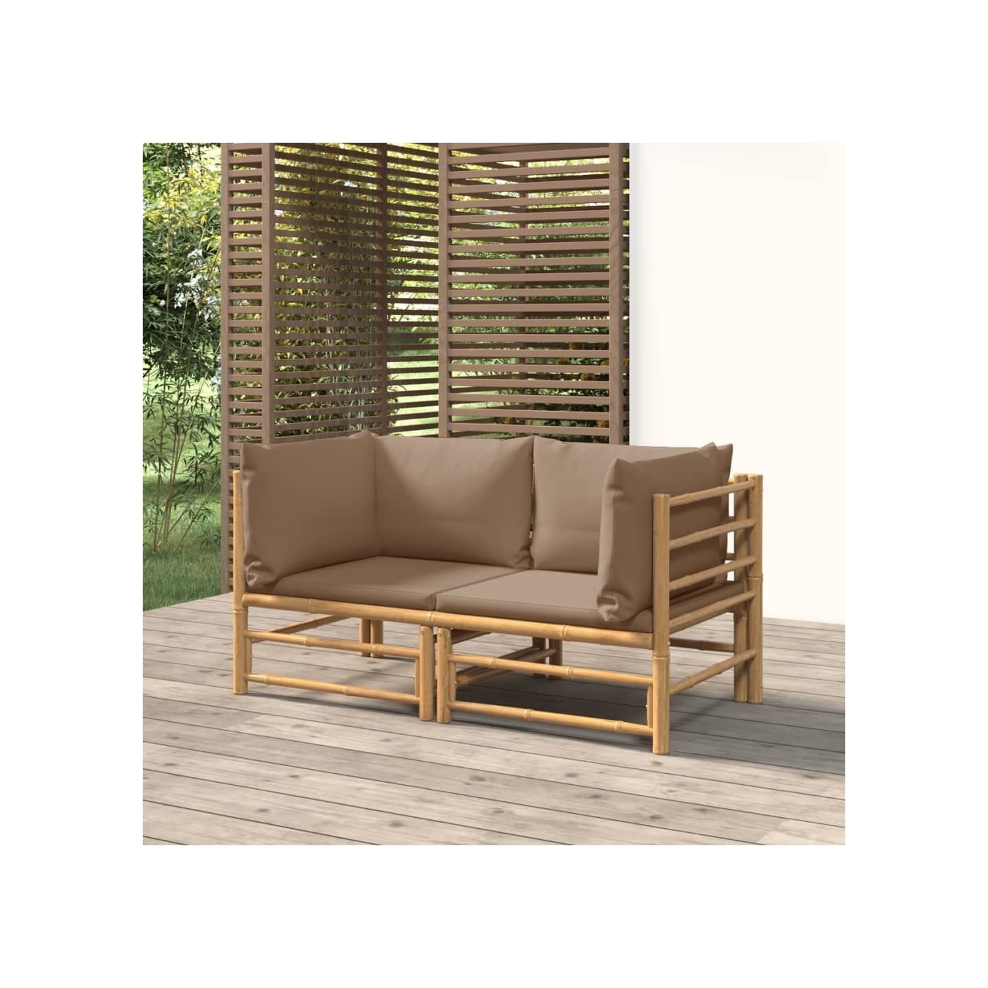 Canapés d'angle de jardin avec coussins taupe 2 pcs bambou