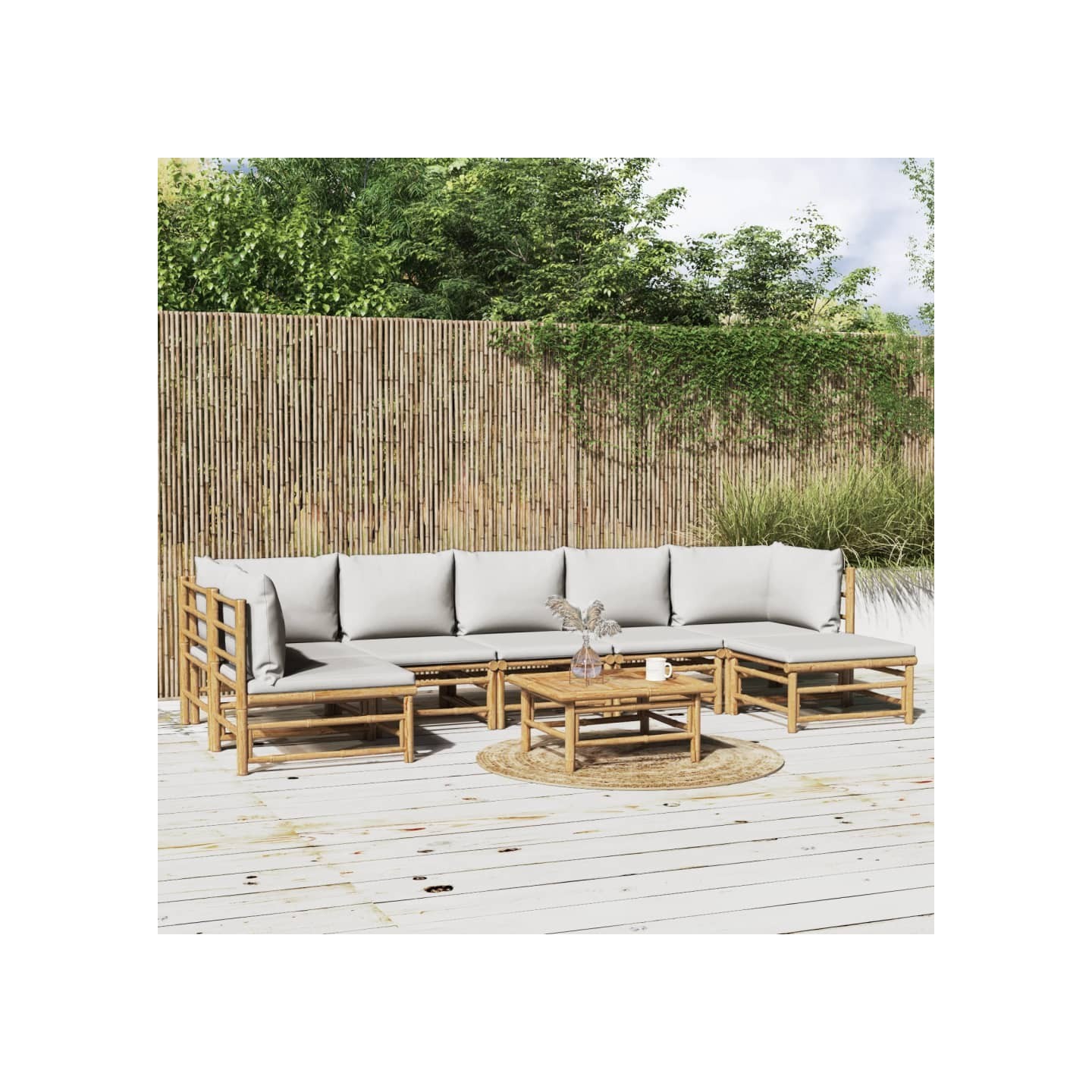 Salon de jardin 8 pcs avec coussins gris clair bambou