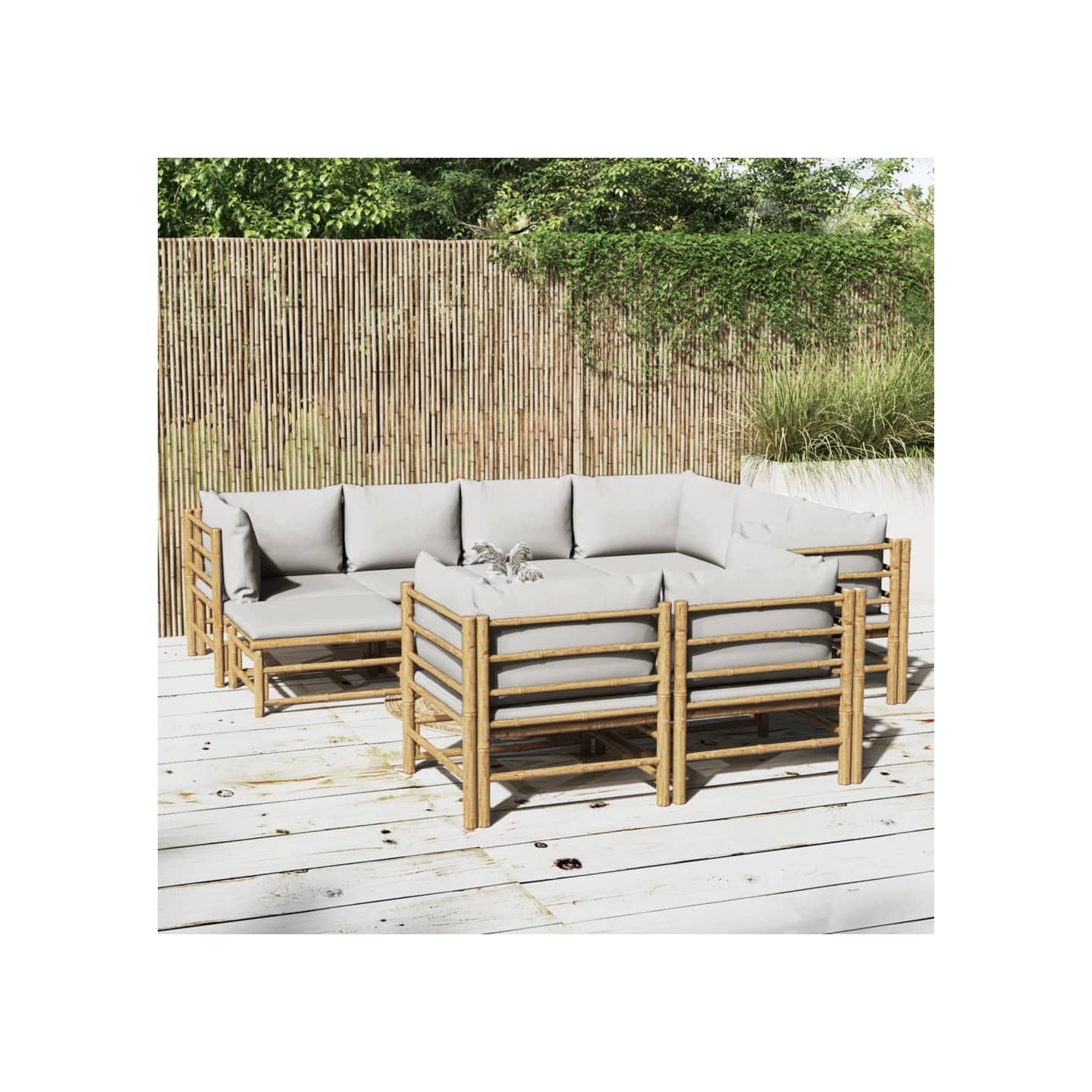 Salon de jardin 10 pcs avec coussins gris clair bambou