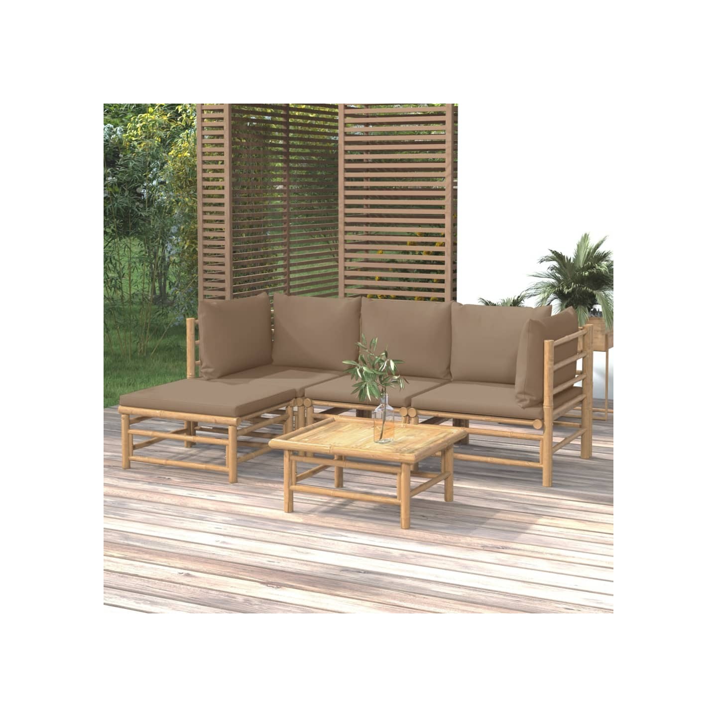 Salon de jardin 5 pcs avec coussins taupe bambou