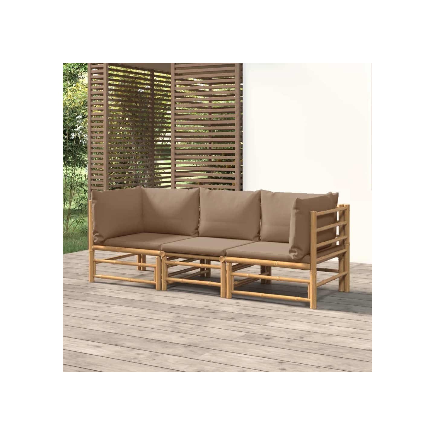 Salon de jardin 3 pcs avec coussins taupe bambou