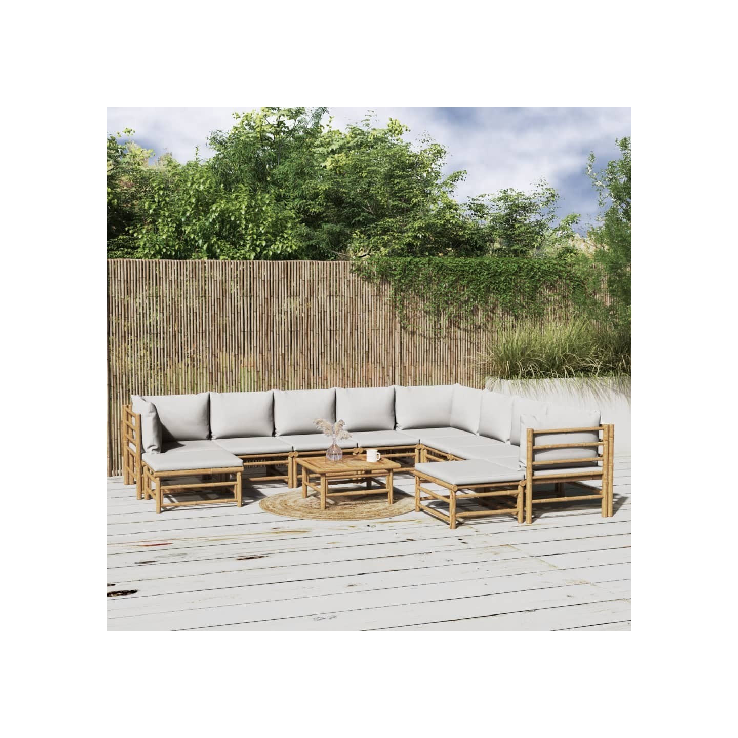 Salon de jardin 11 pcs avec coussins gris clair bambou