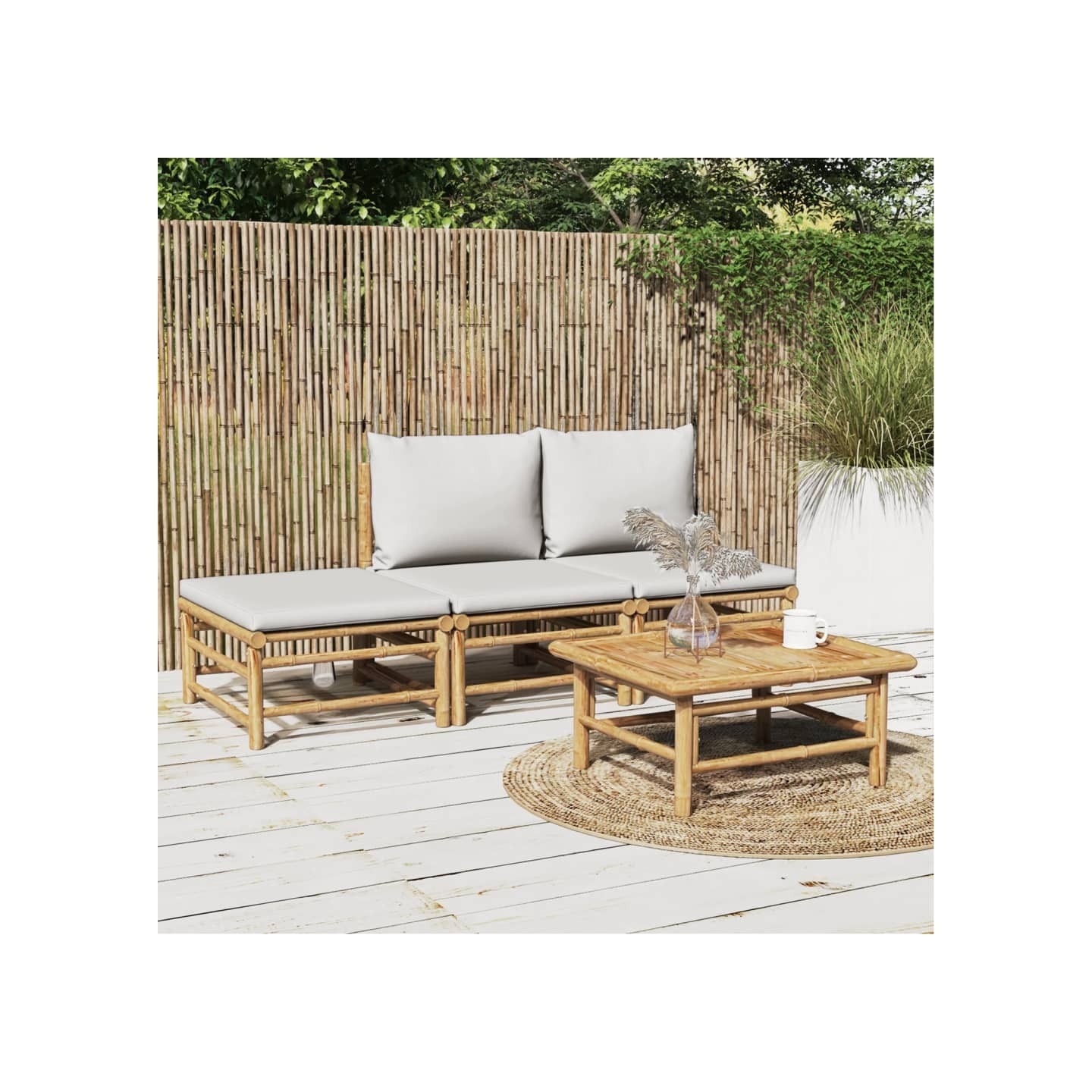 Salon de jardin 4 pcs avec coussins gris clair bambou