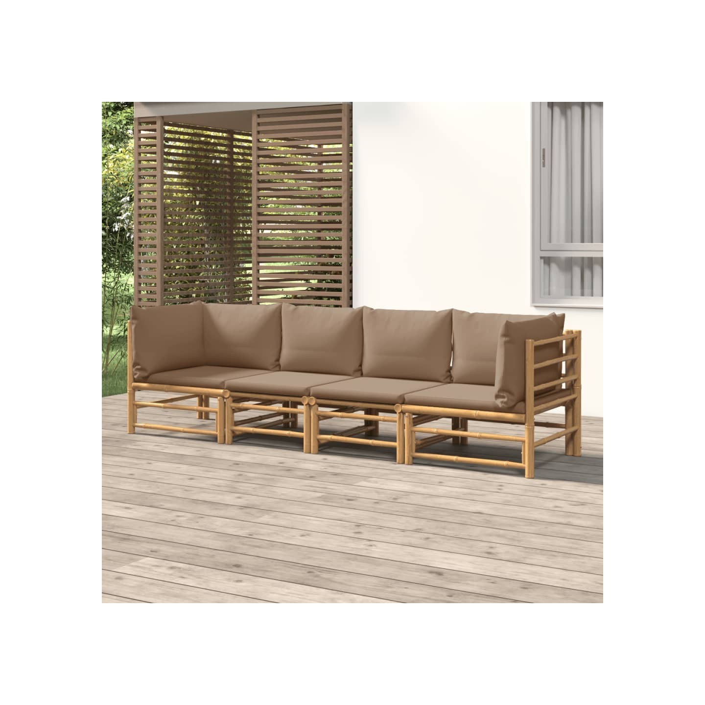Salon de jardin 4 pcs avec coussins taupe bambou