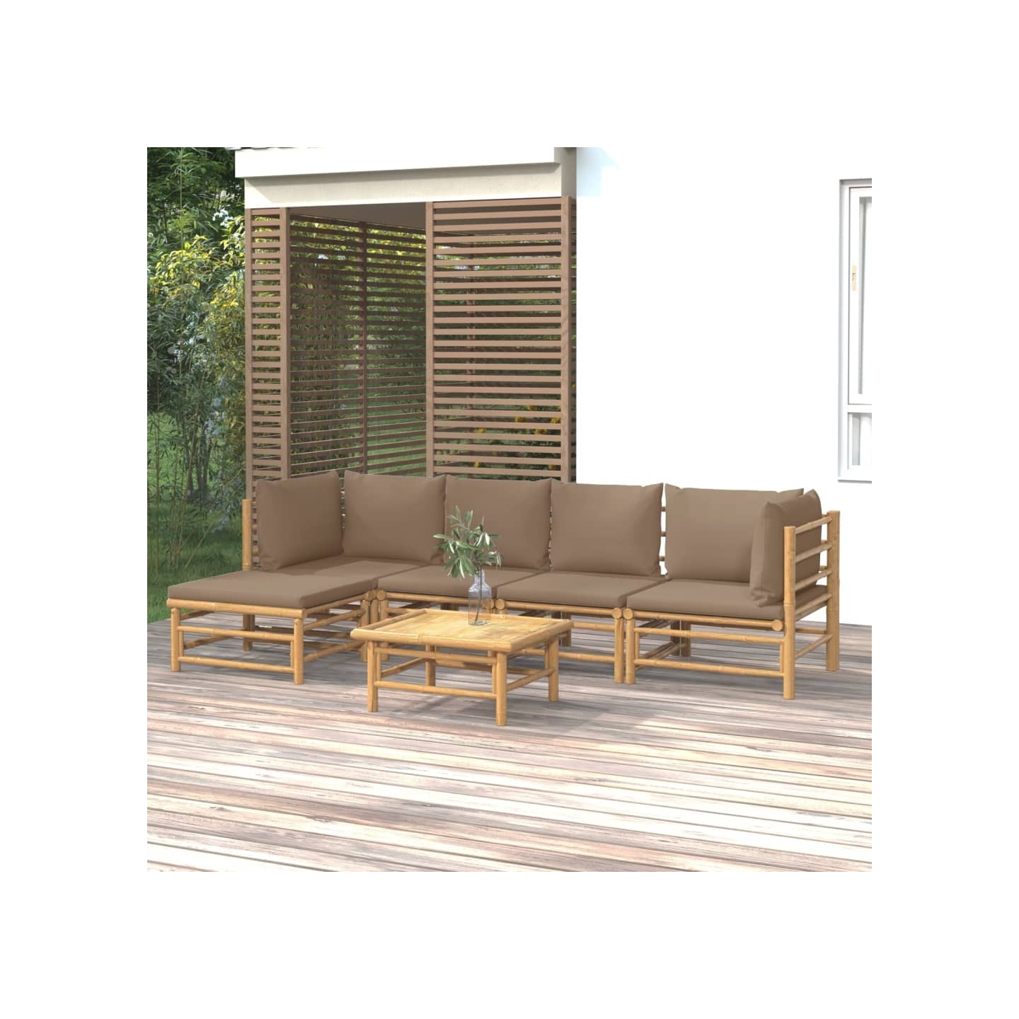 Salon de jardin 6 pcs avec coussins taupe bambou