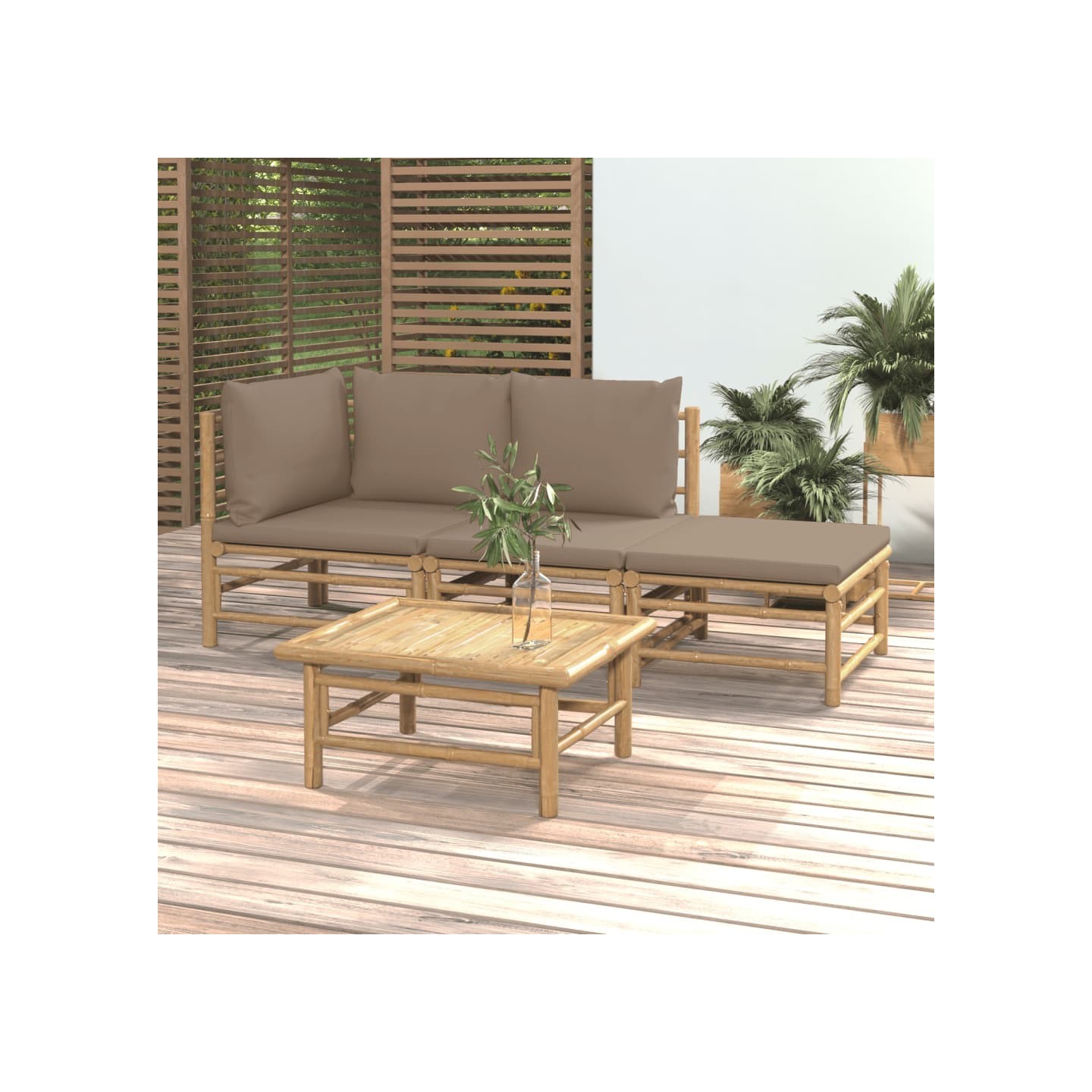 Salon de jardin 4 pcs avec coussins taupe bambou