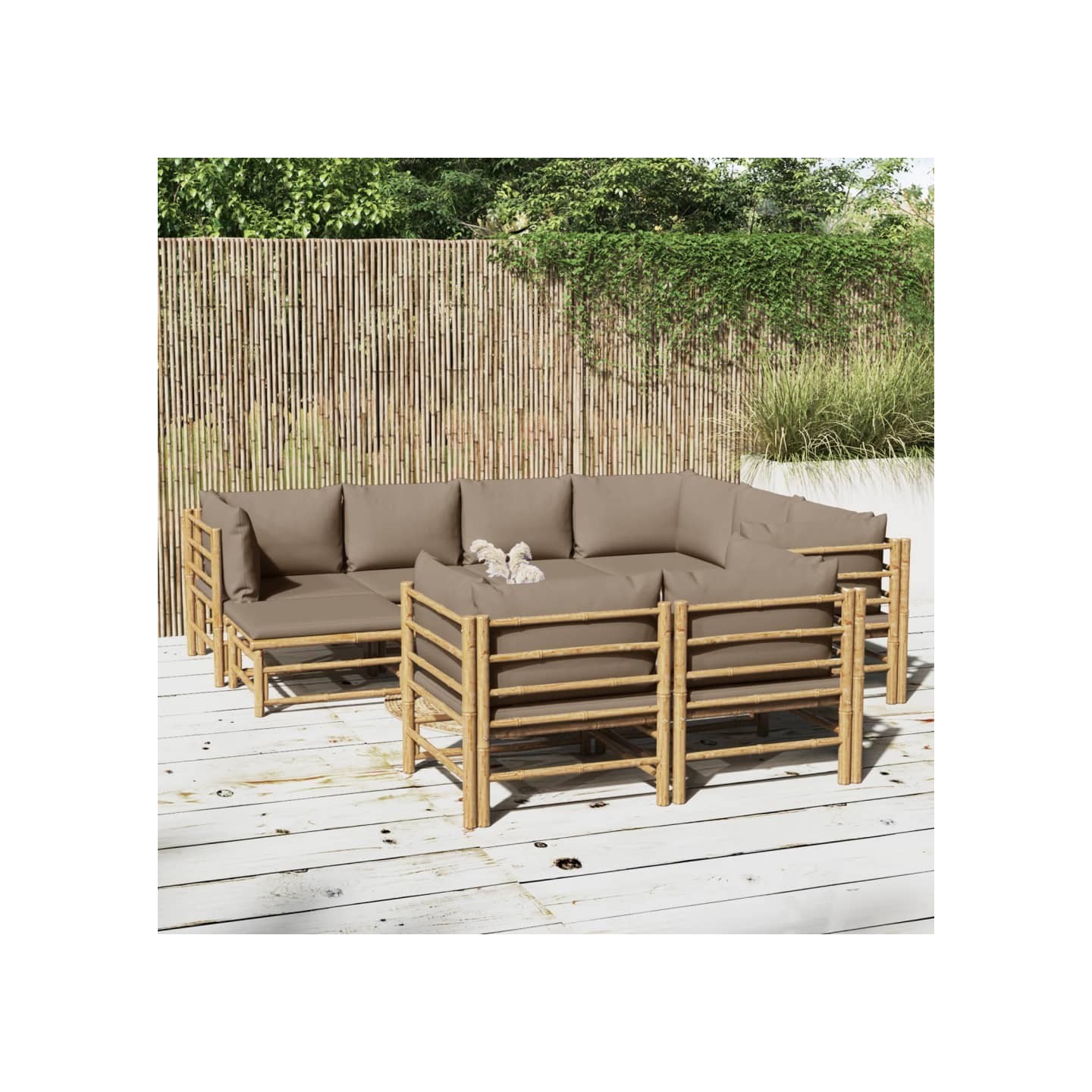 Salon de jardin 10 pcs avec coussins taupe bambou