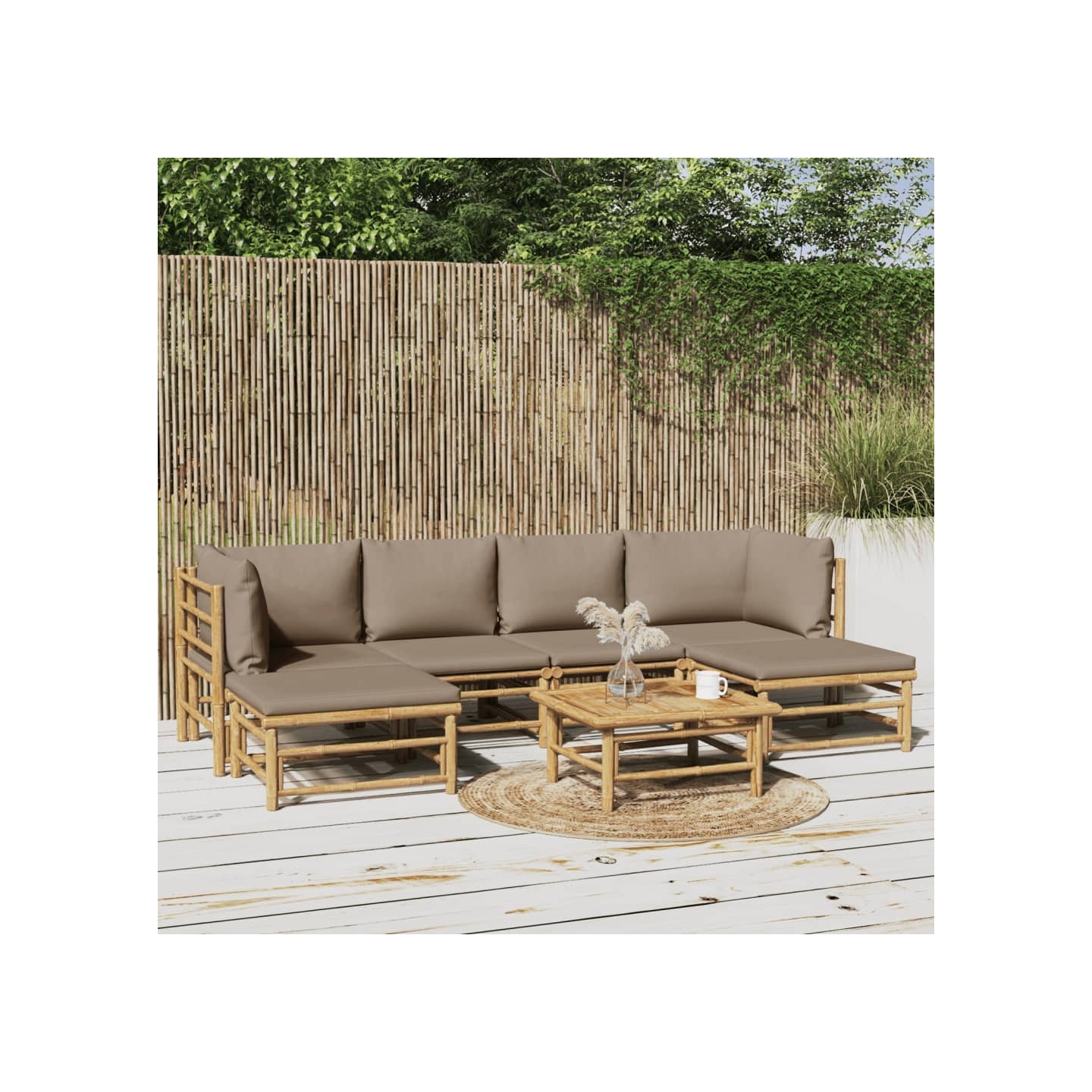 Salon de jardin 7 pcs avec coussins taupe bambou