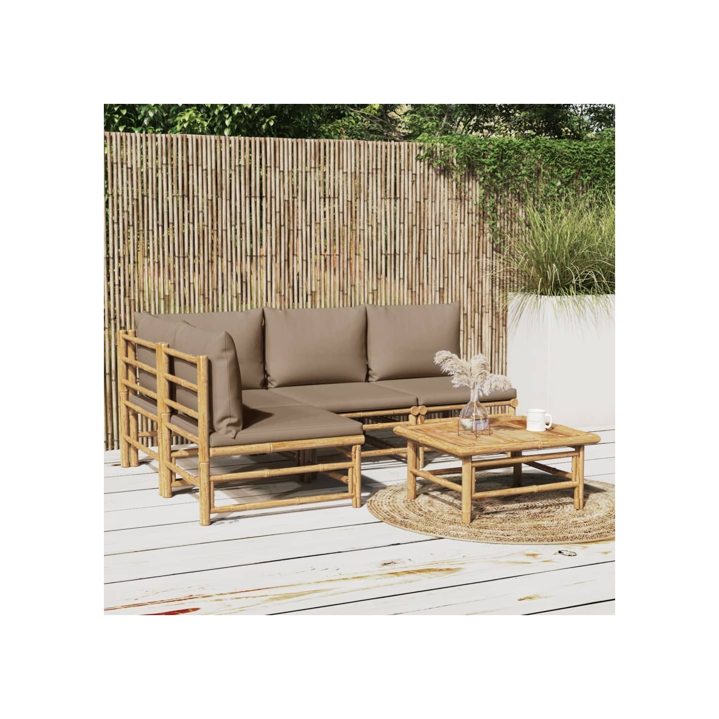 Salon de jardin 5 pcs avec coussins taupe bambou