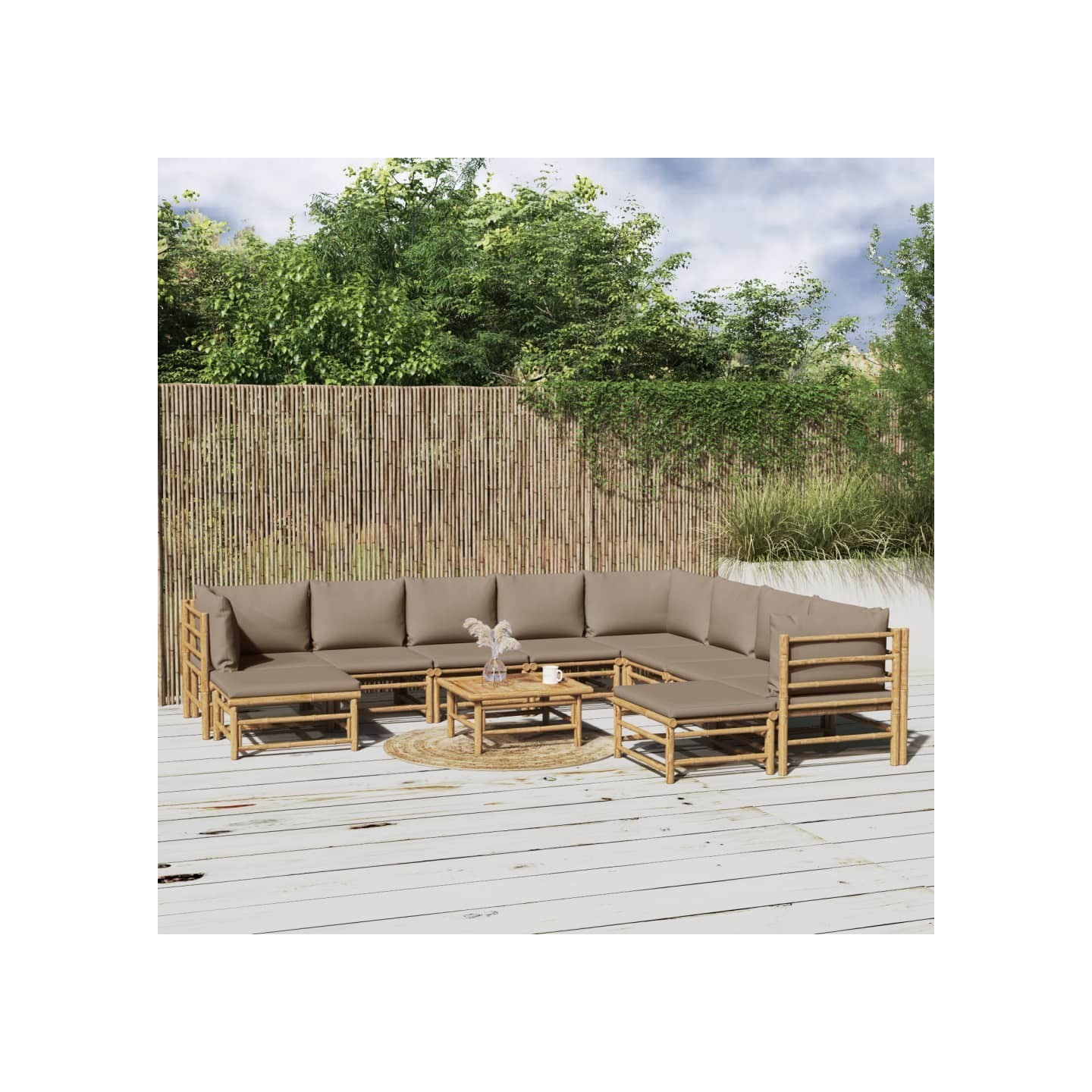 Salon de jardin 11 pcs avec coussins taupe bambou