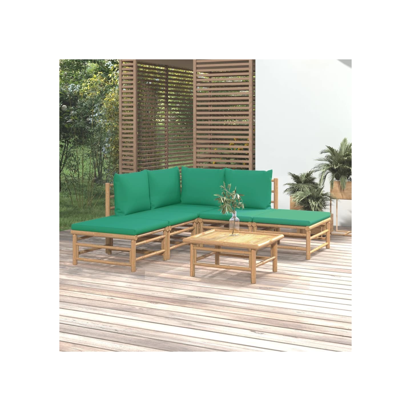 Salon de jardin 6 pcs avec coussins vert bambou
