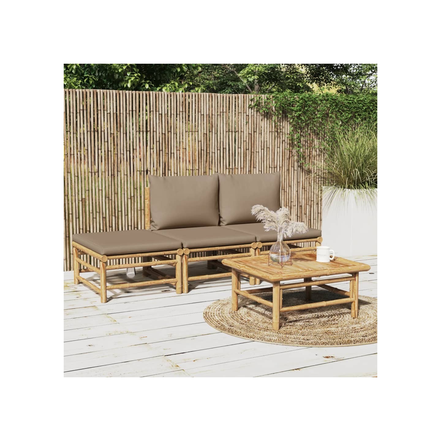 Salon de jardin 4 pcs avec coussins taupe bambou