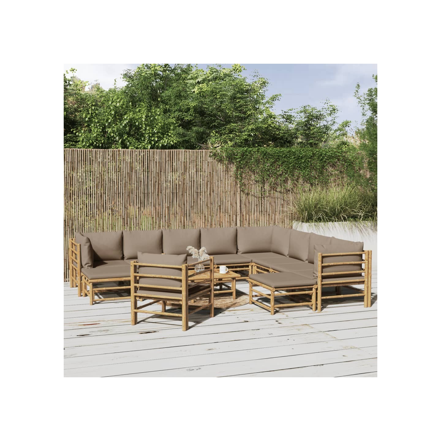 Salon de jardin 12 pcs avec coussins taupe bambou
