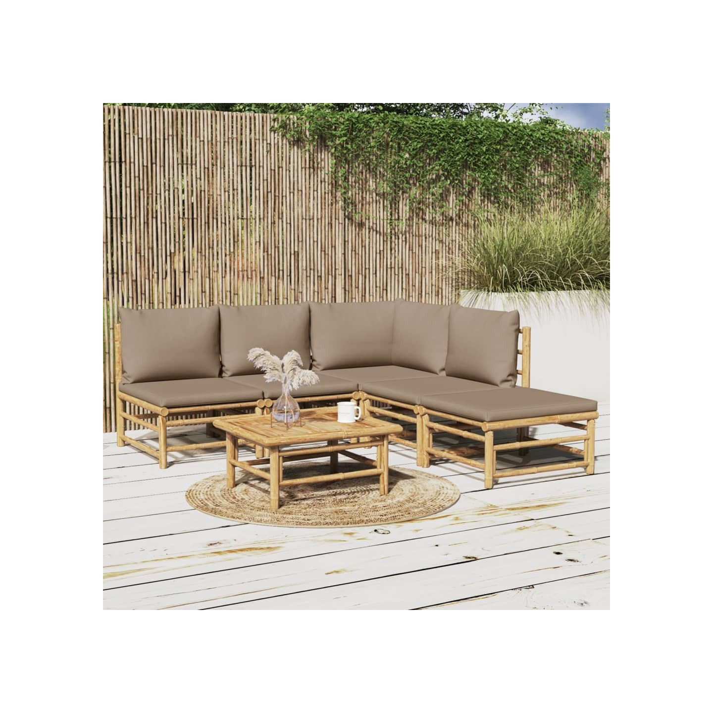 Salon de jardin 6 pcs avec coussins taupe bambou