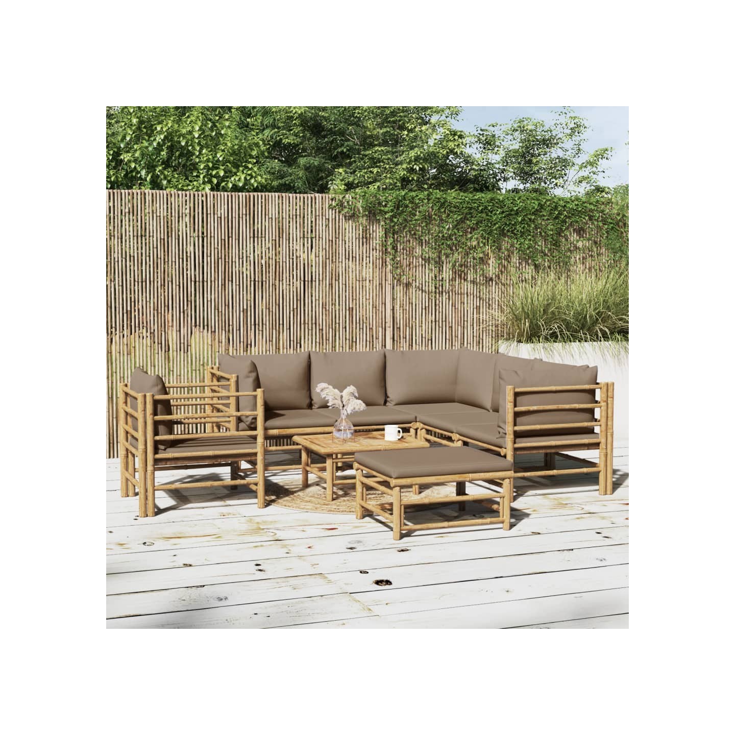 Salon de jardin 8 pcs avec coussins taupe bambou