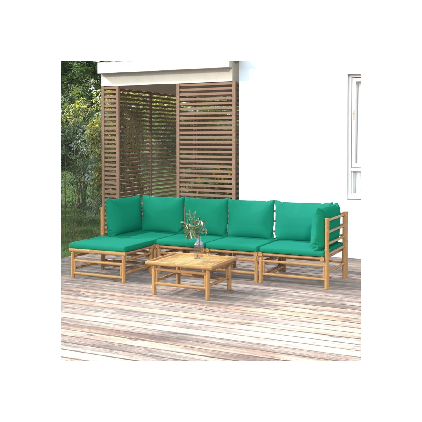Salon de jardin 6 pcs avec coussins vert bambou