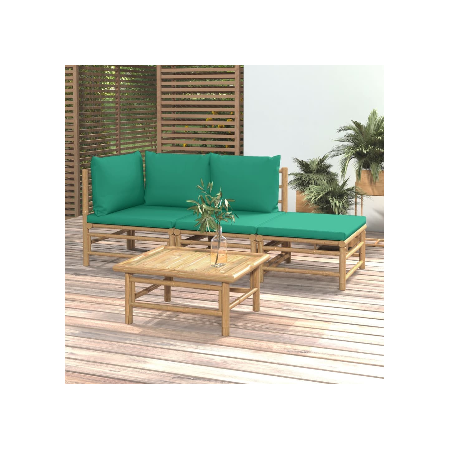 Salon de jardin 4 pcs avec coussins vert bambou