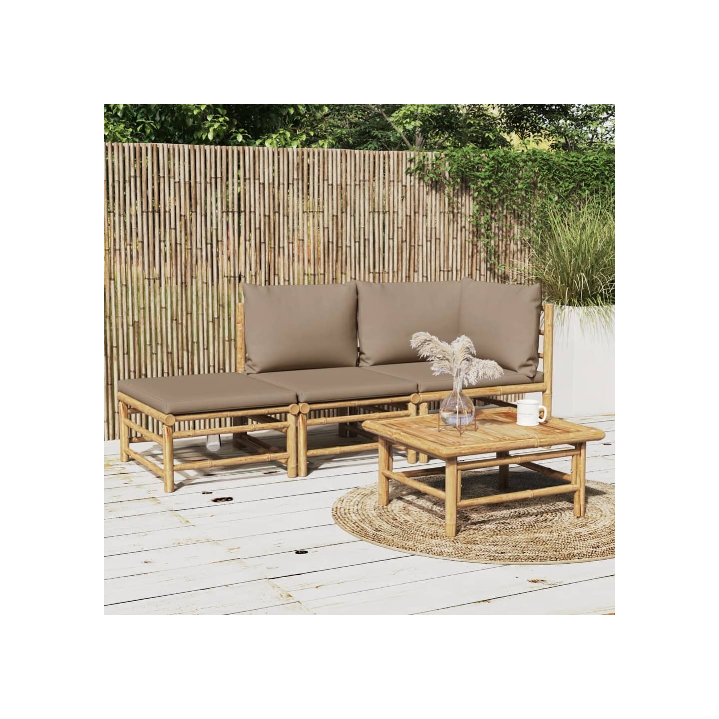 Salon de jardin 3 pcs avec coussins taupe bambou
