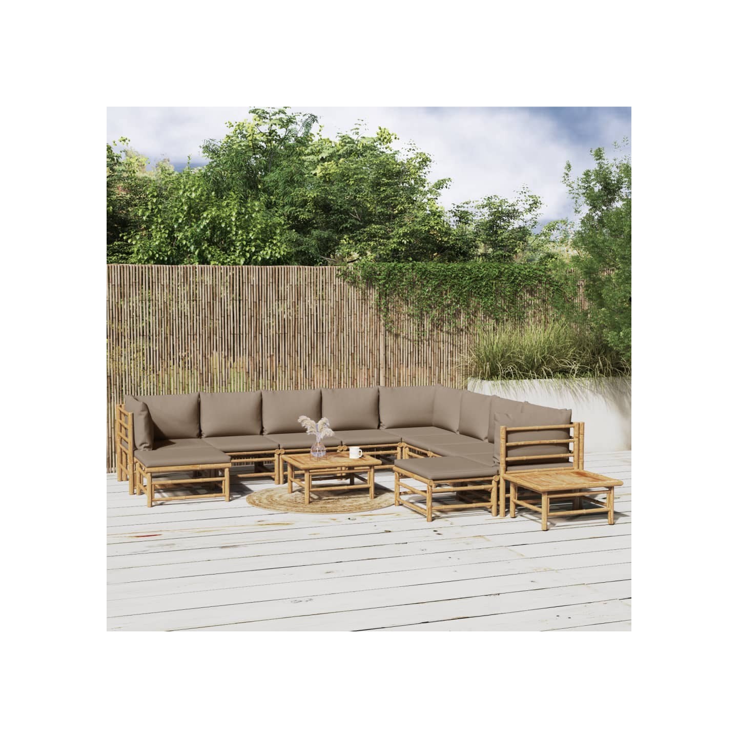 Salon de jardin 12 pcs avec coussins taupe bambou