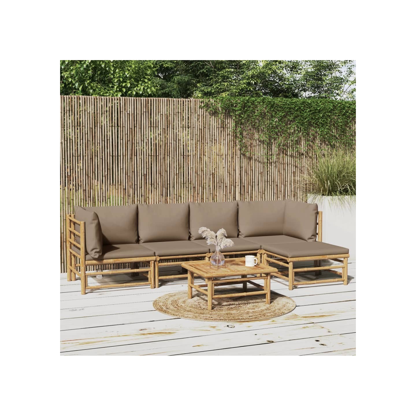 Salon de jardin 6 pcs avec coussins taupe bambou