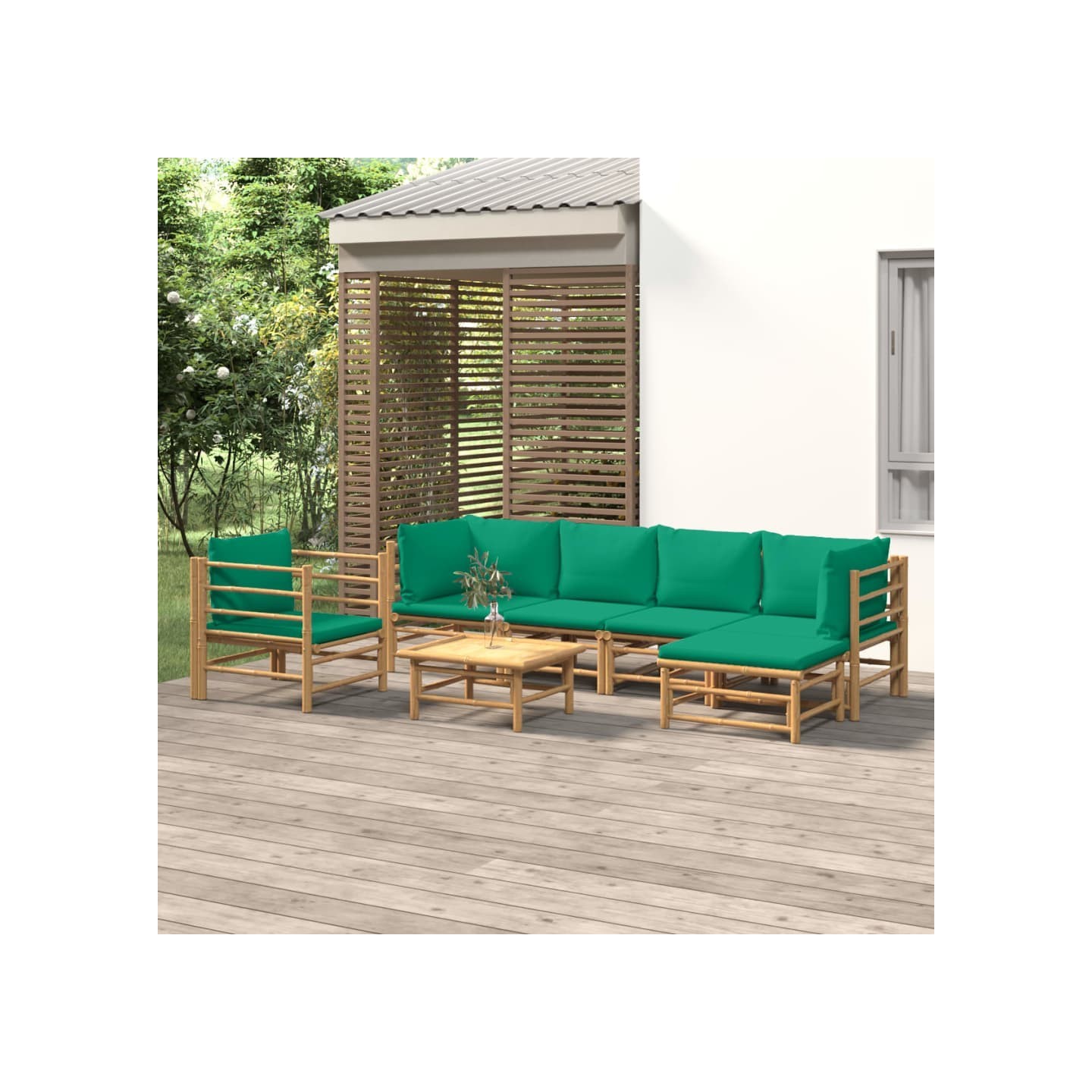 Salon de jardin 7 pcs avec coussins vert bambou