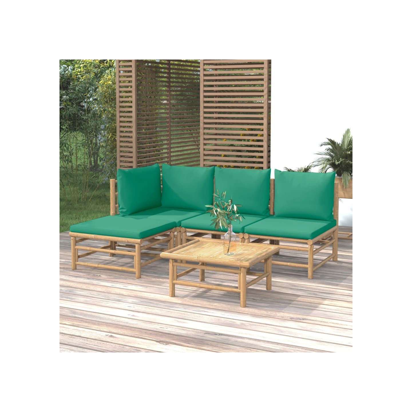 Salon de jardin 5 pcs avec coussins vert bambou