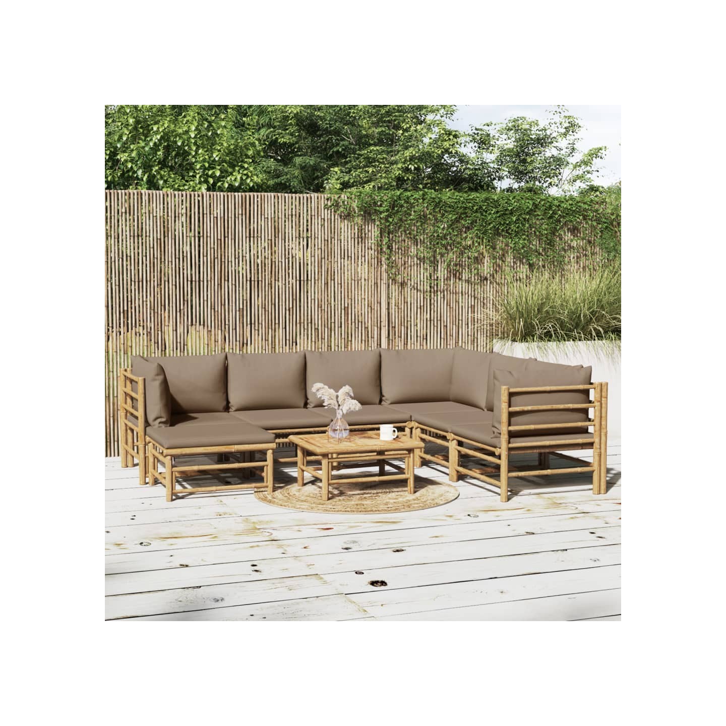 Salon de jardin 8 pcs avec coussins taupe bambou