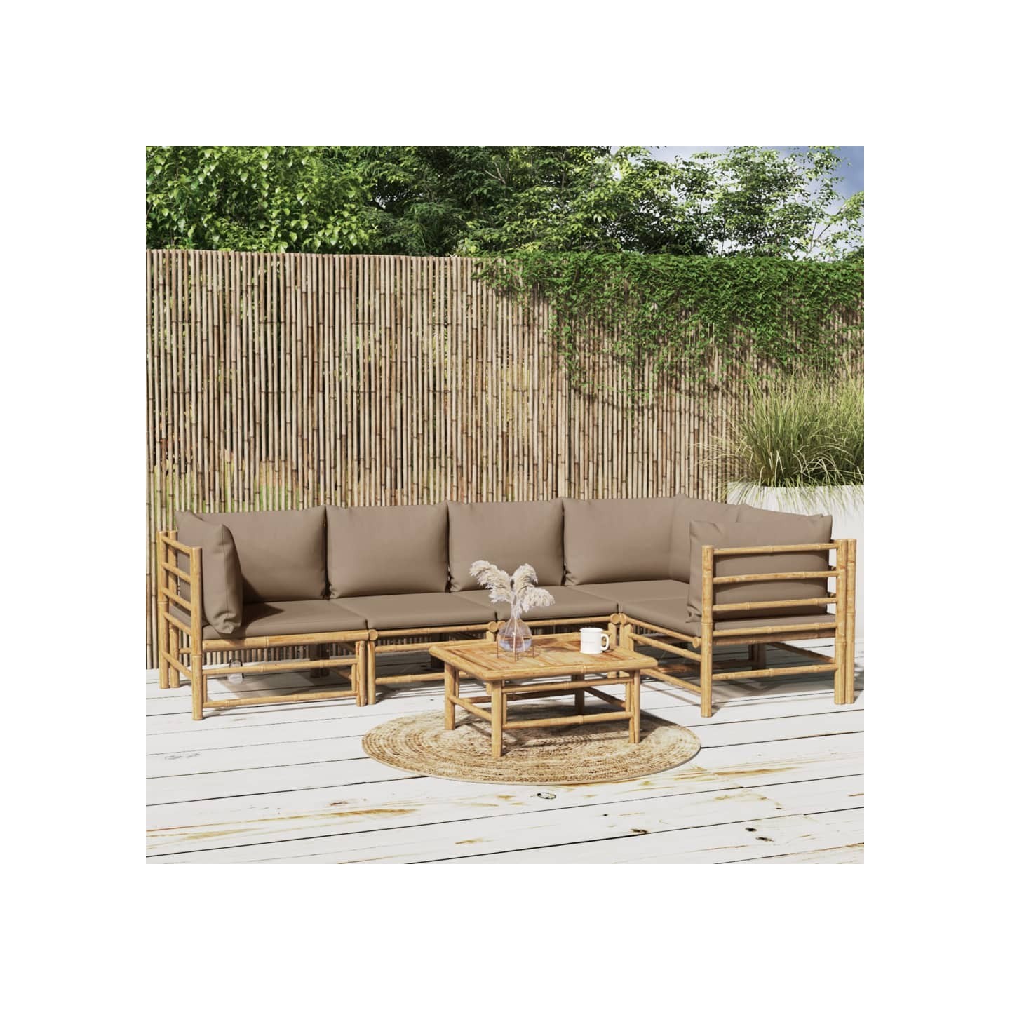 Salon de jardin 6 pcs avec coussins taupe bambou