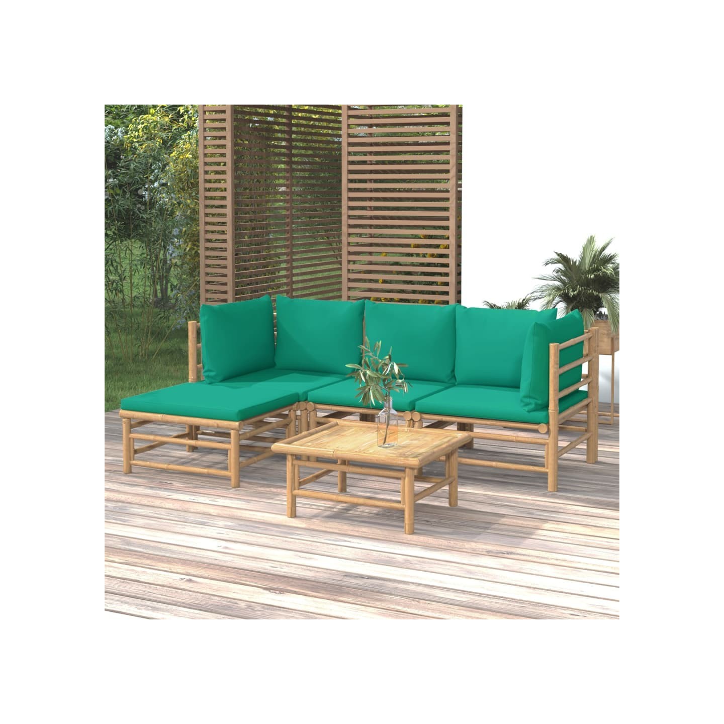Salon de jardin 5 pcs avec coussins vert bambou