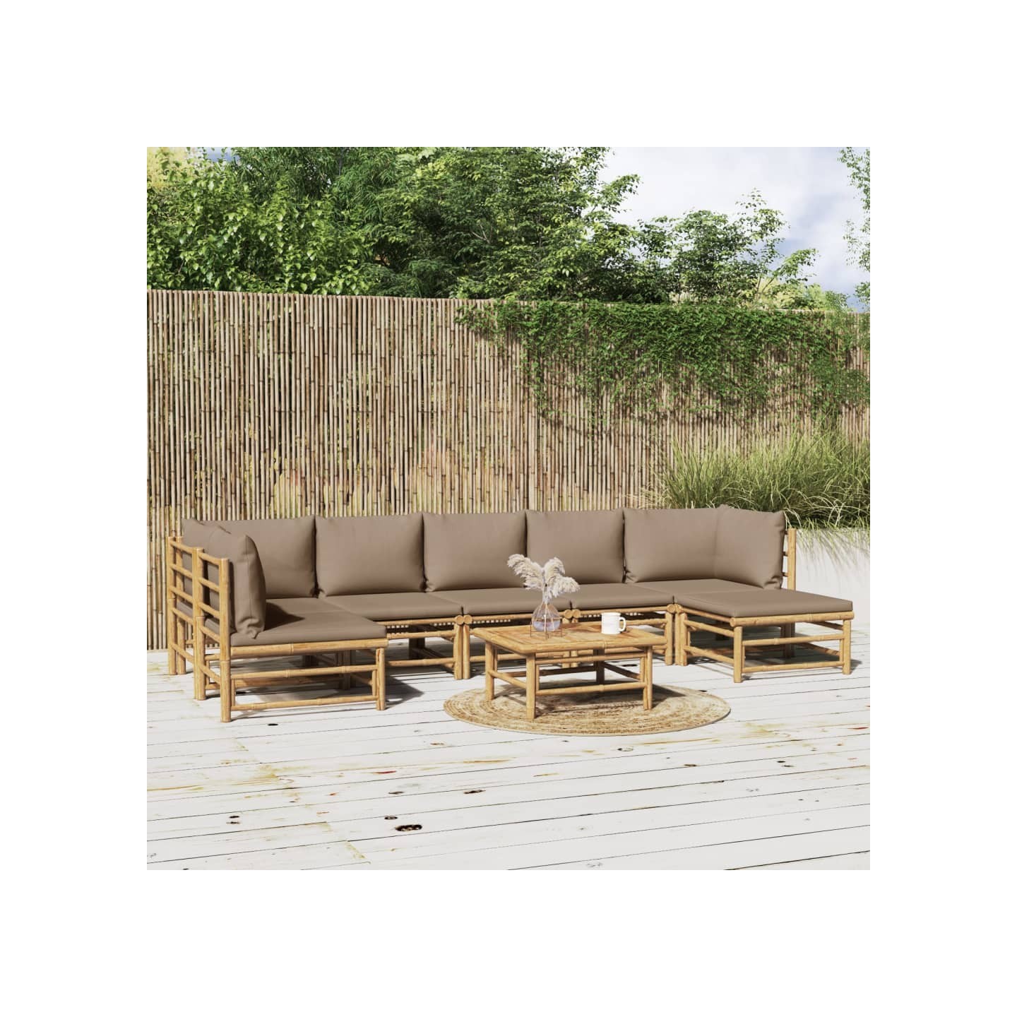Salon de jardin 8 pcs avec coussins taupe bambou