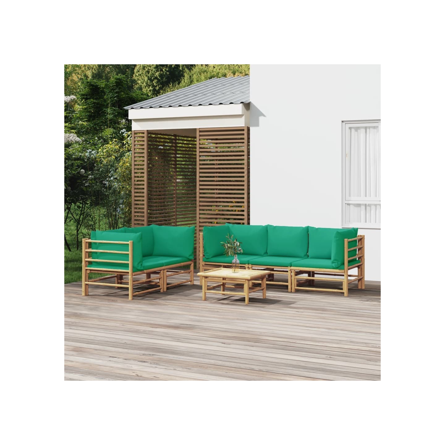 Salon de jardin 6 pcs avec coussins vert bambou