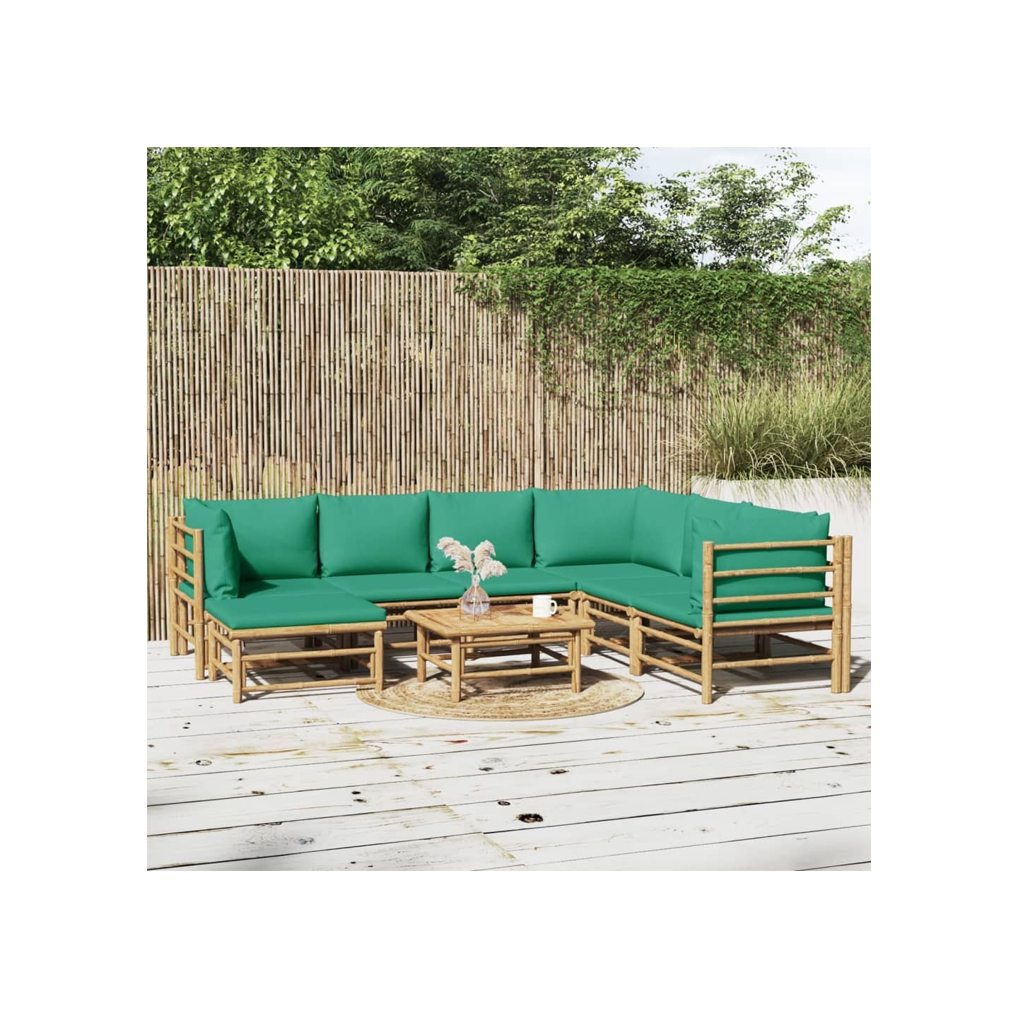 Salon de jardin 8 pcs avec coussins vert bambou