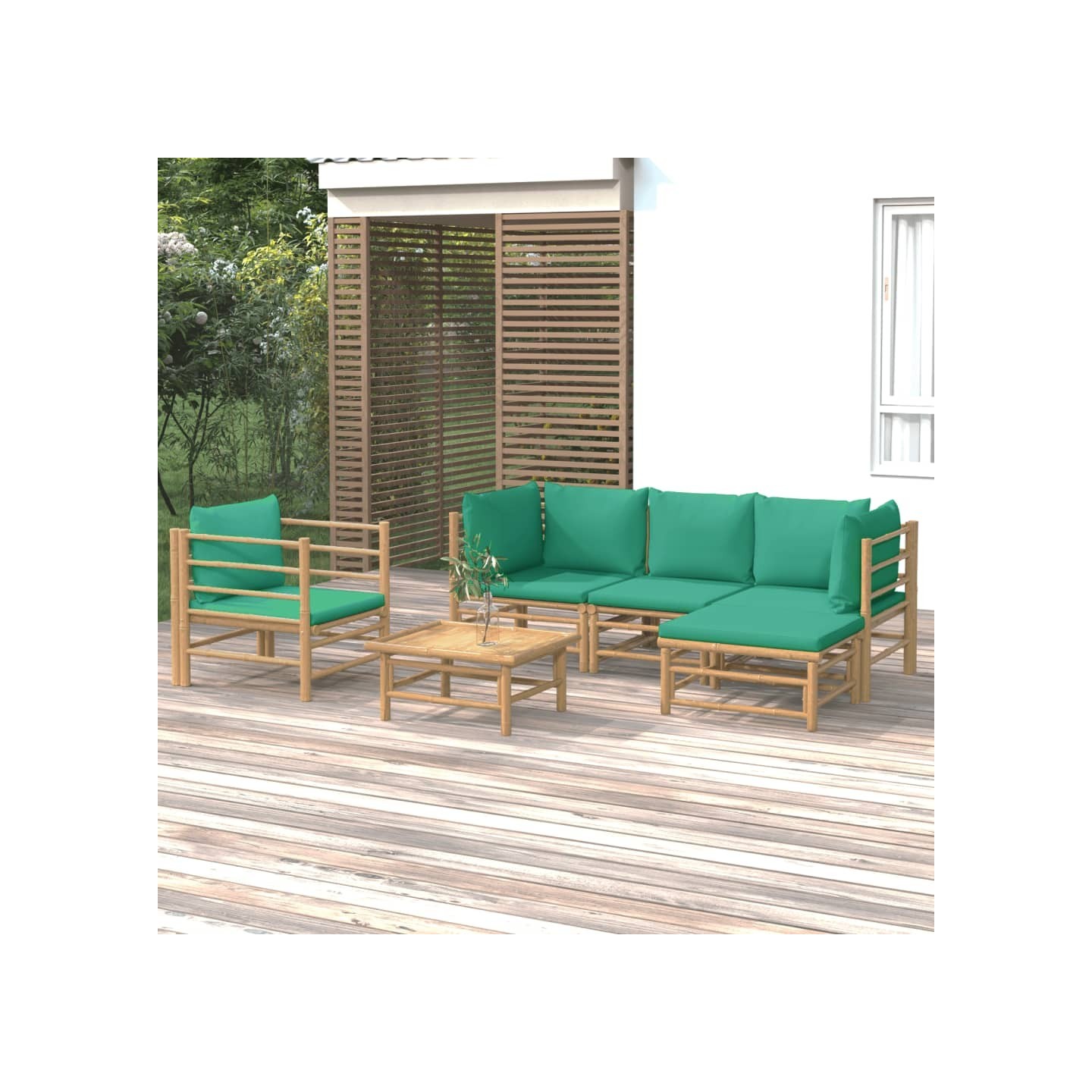 Salon de jardin 6 pcs avec coussins vert bambou