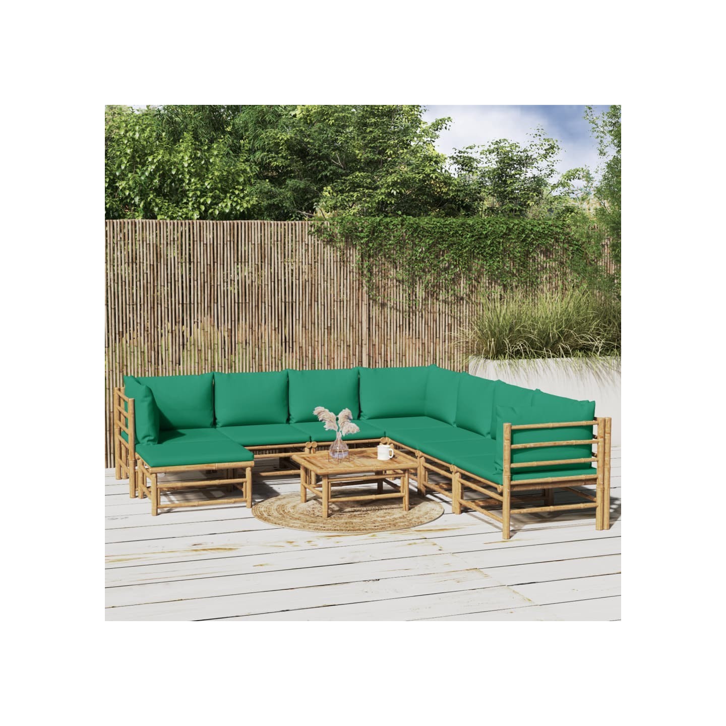 Salon de jardin 9 pcs avec coussins vert bambou