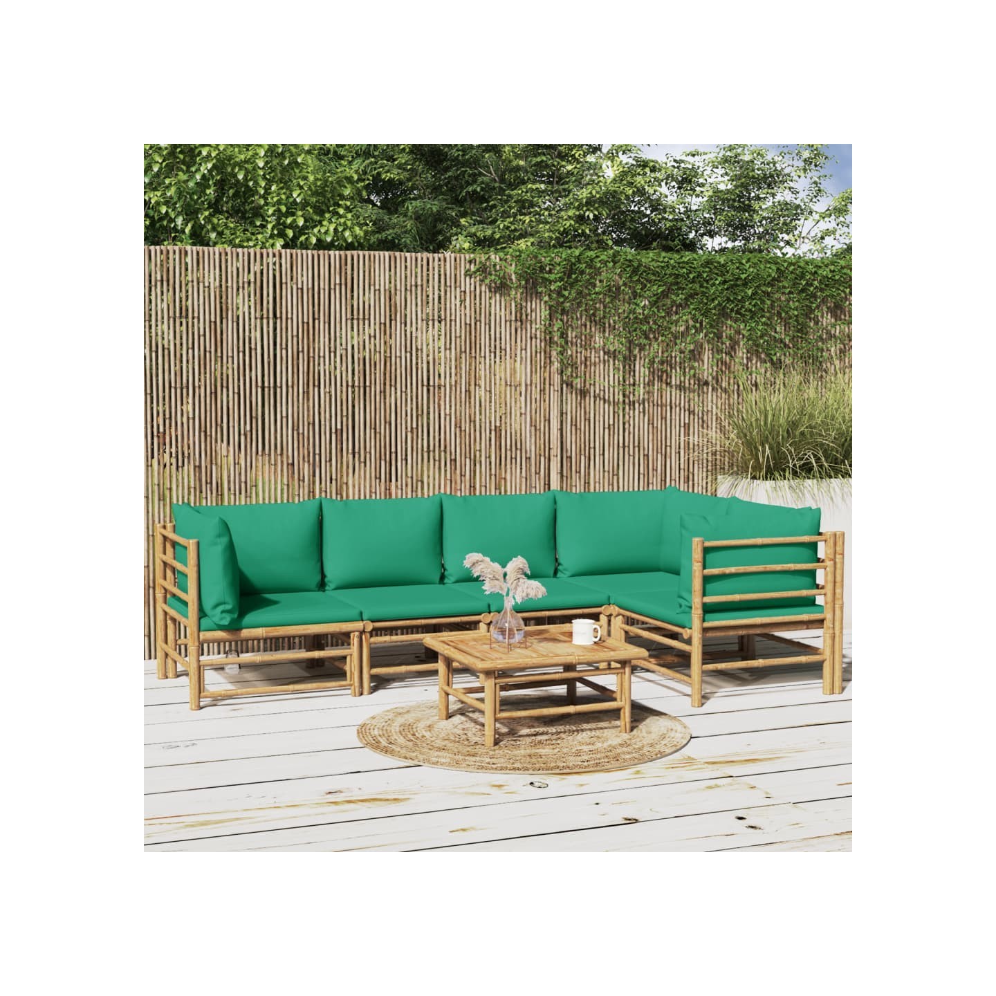 Salon de jardin 6 pcs avec coussins vert bambou