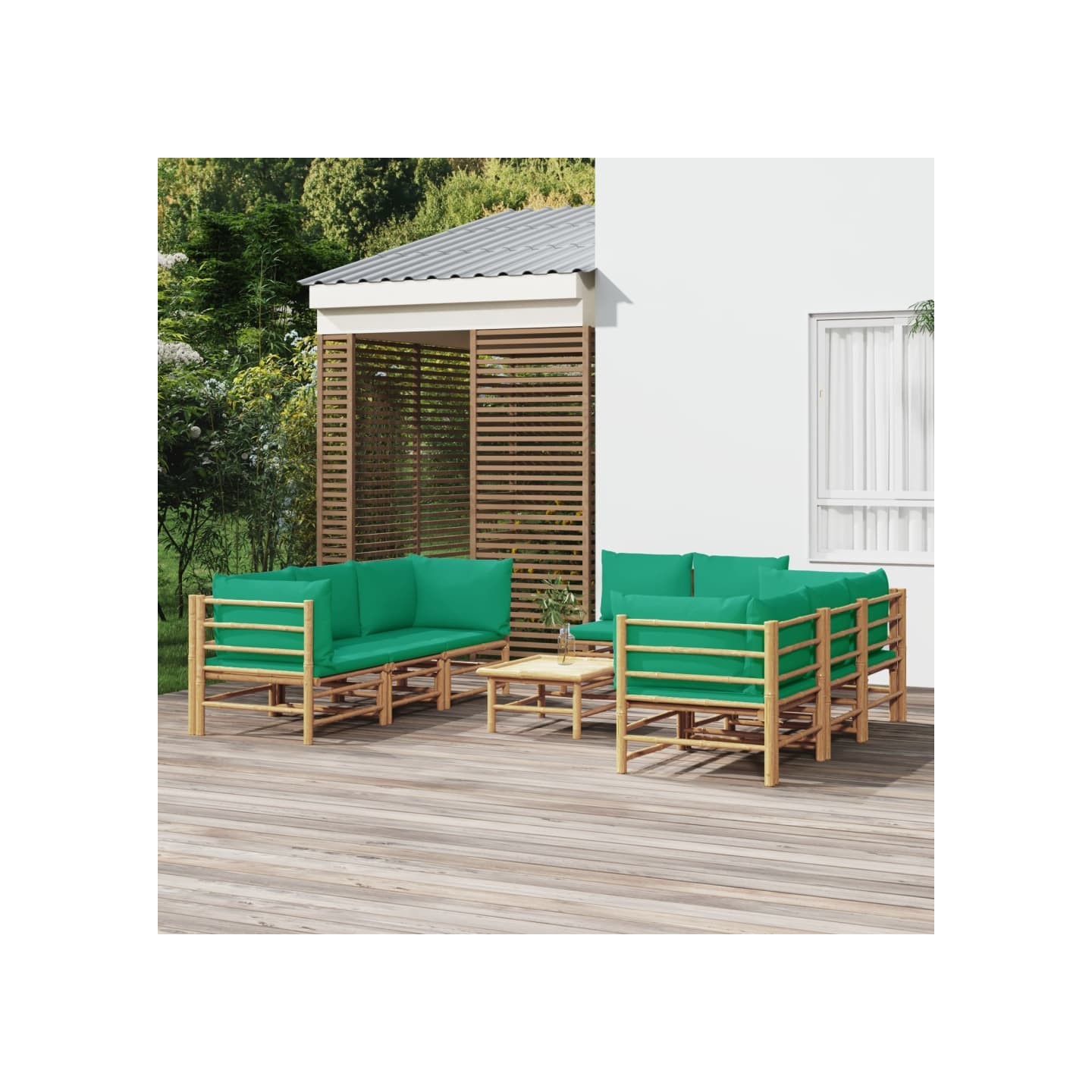 Salon de jardin 9 pcs avec coussins vert bambou