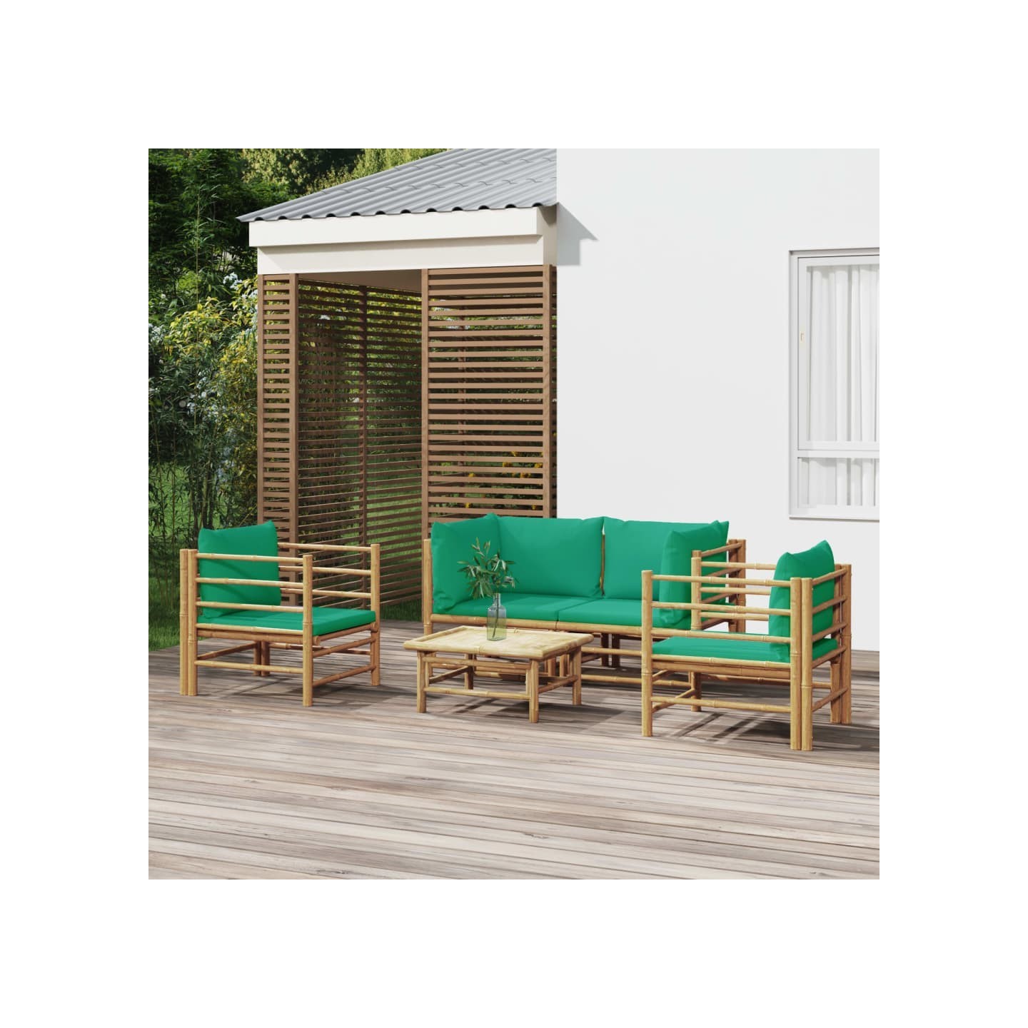 Salon de jardin 5 pcs avec coussins vert bambou