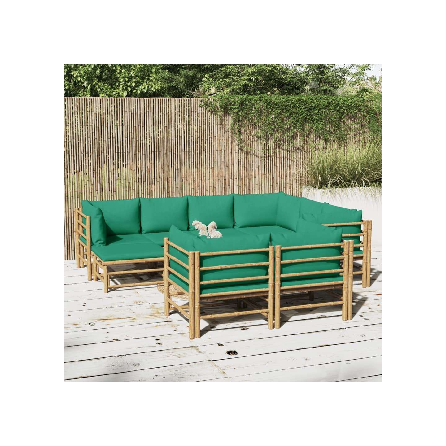 Salon de jardin 10 pcs avec coussins vert bambou