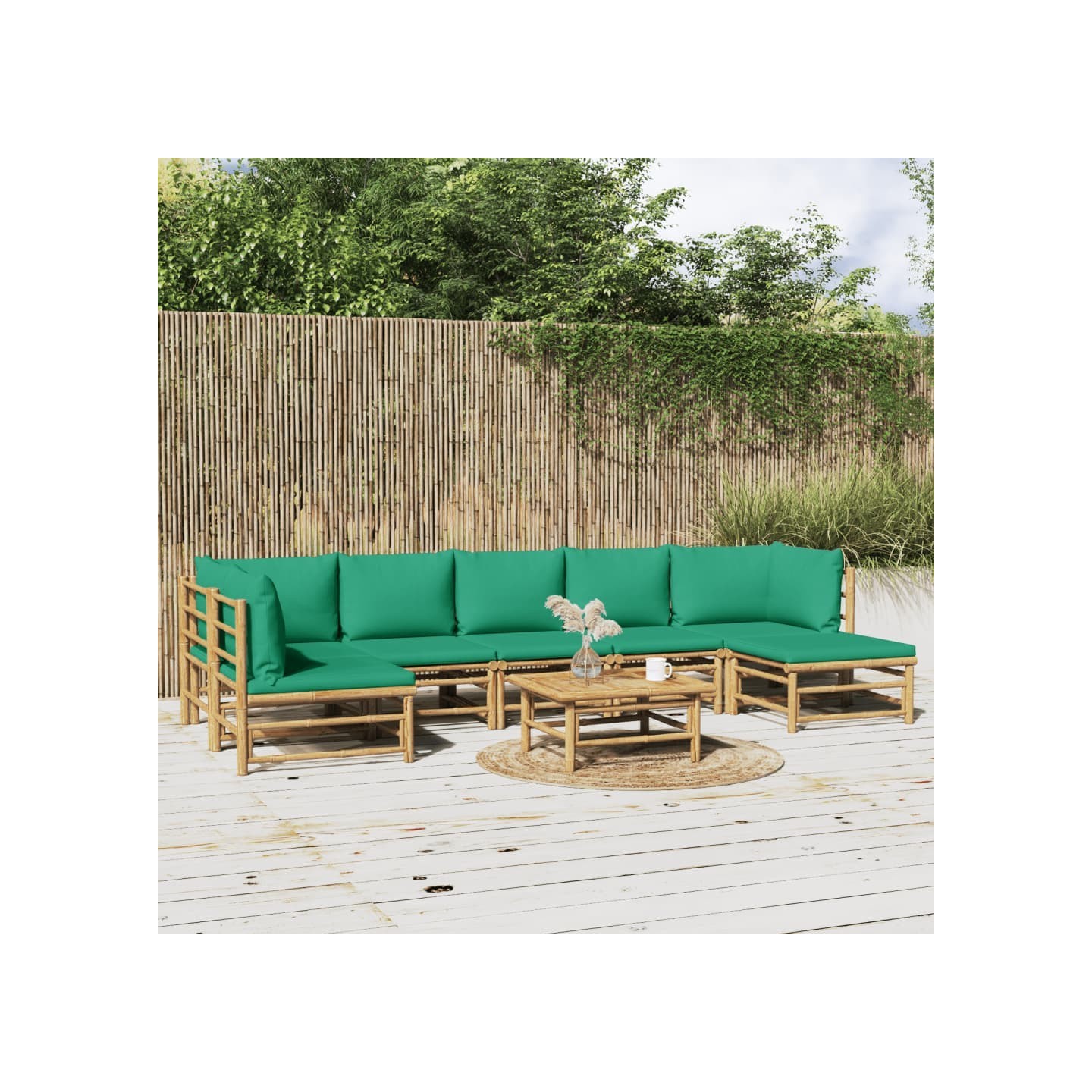 Salon de jardin 8 pcs avec coussins vert bambou