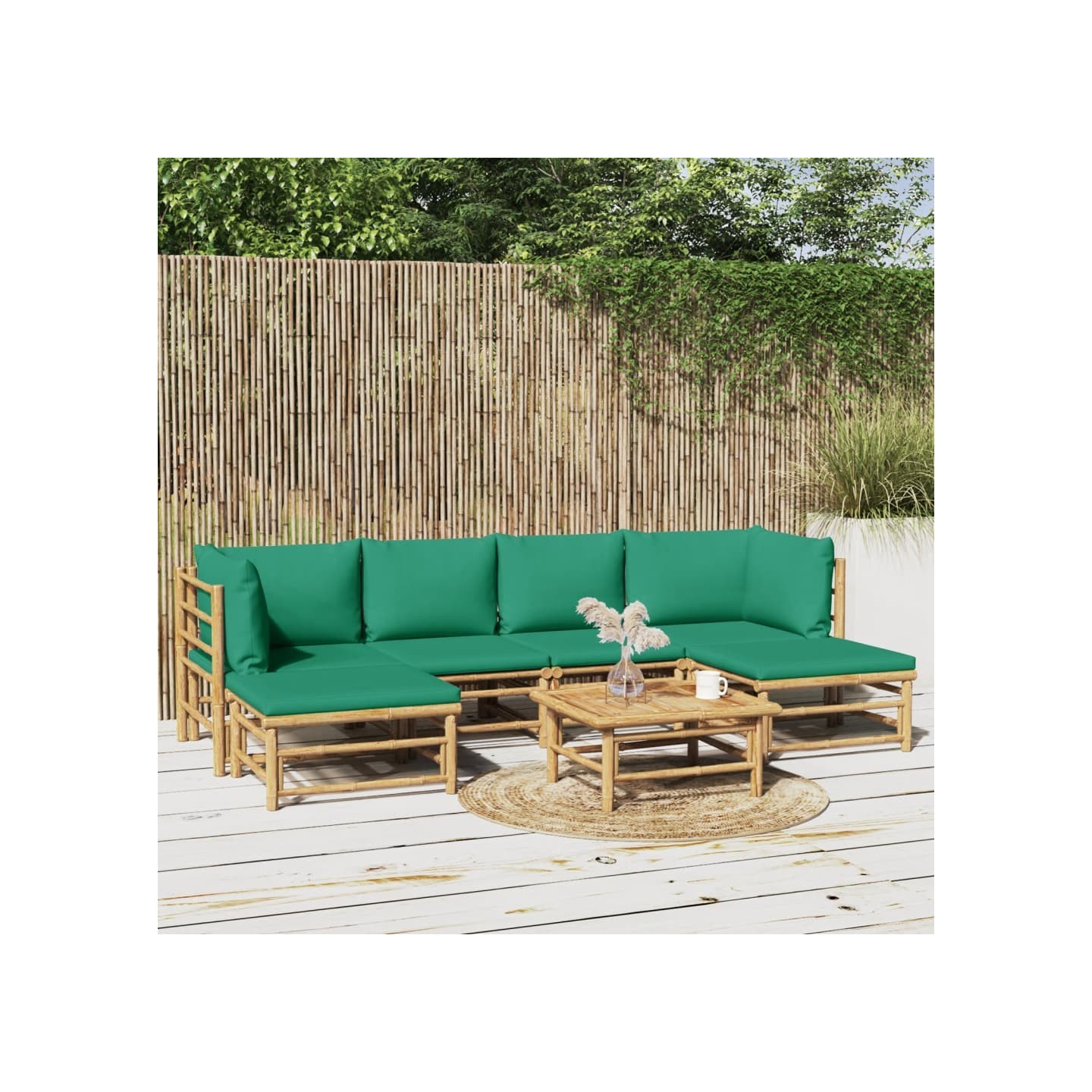 Salon de jardin 7 pcs avec coussins vert bambou