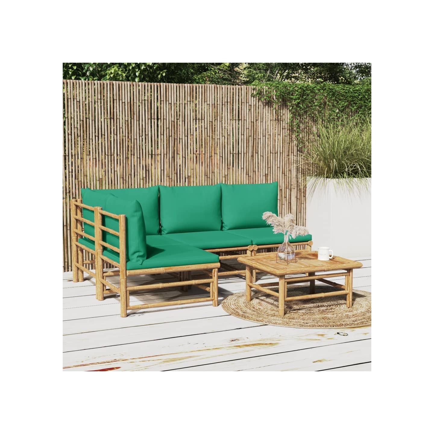 Salon de jardin 5 pcs avec coussins vert bambou