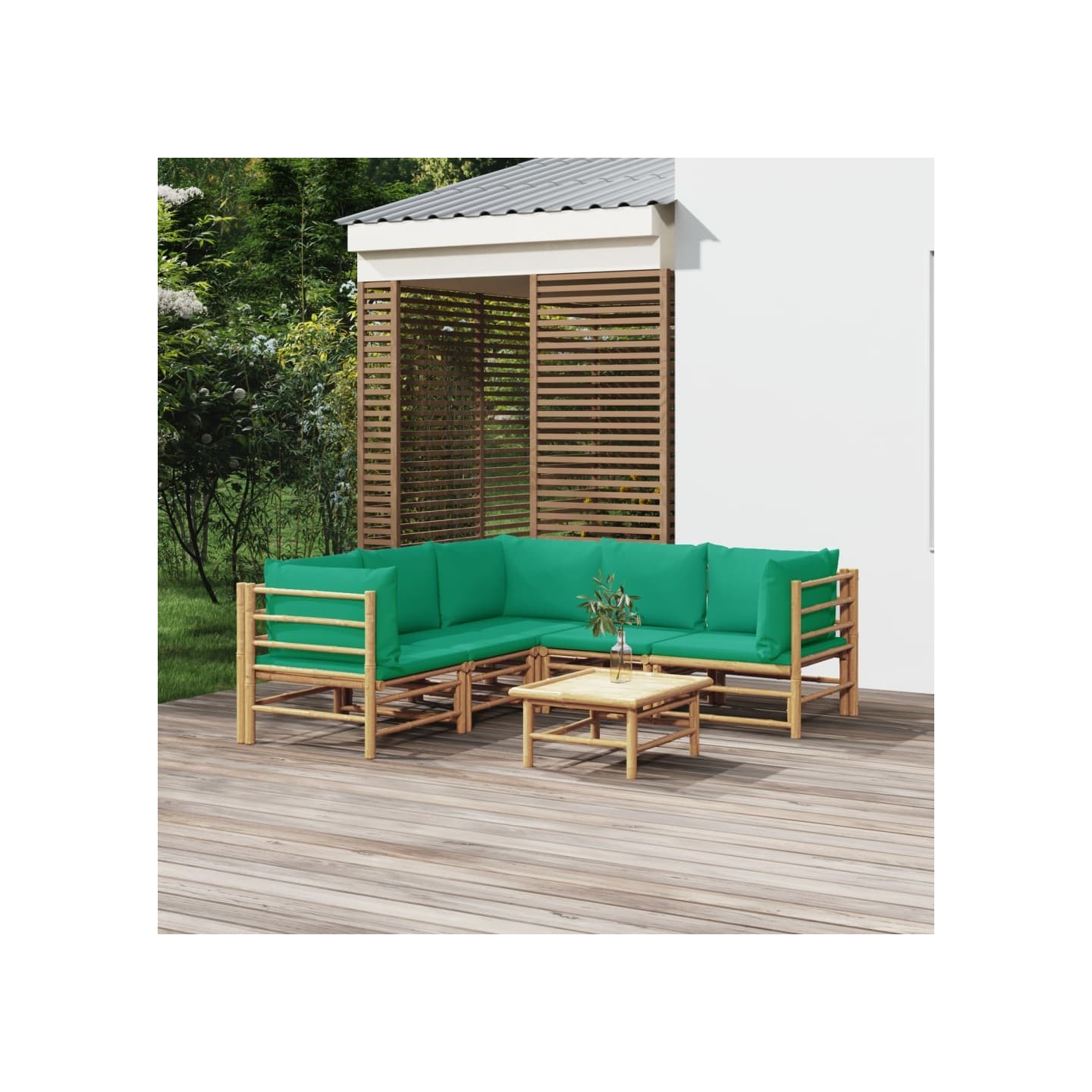 Salon de jardin 6 pcs avec coussins vert bambou