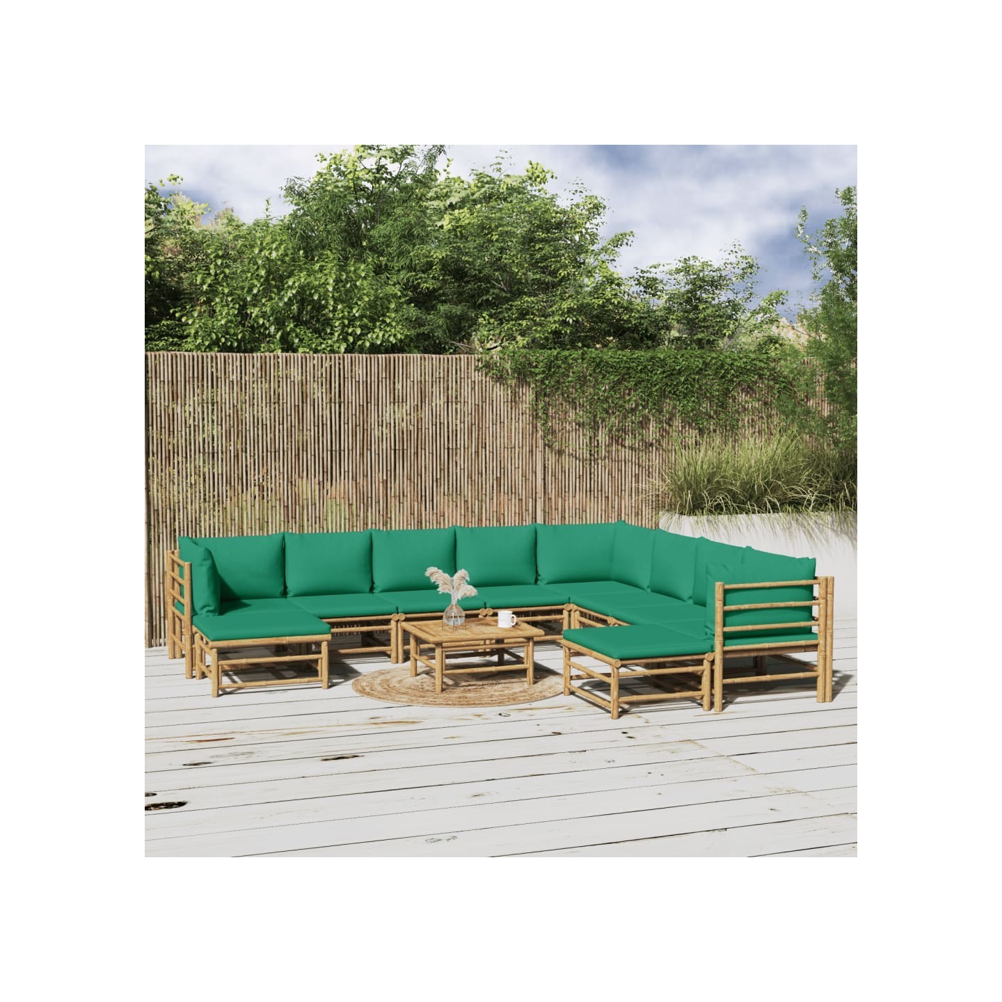 Salon de jardin 11 pcs avec coussins vert bambou
