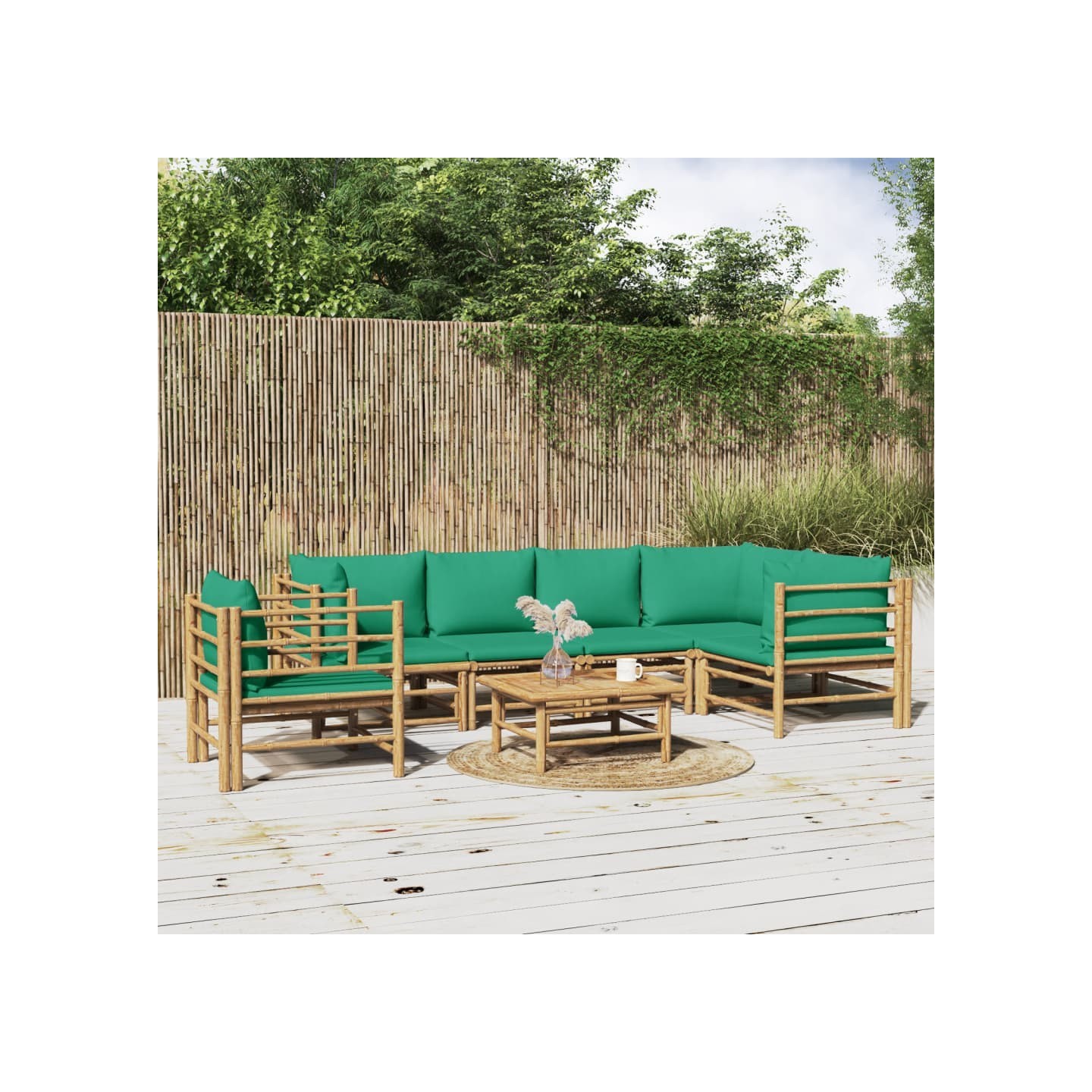 Salon de jardin 7 pcs avec coussins vert bambou