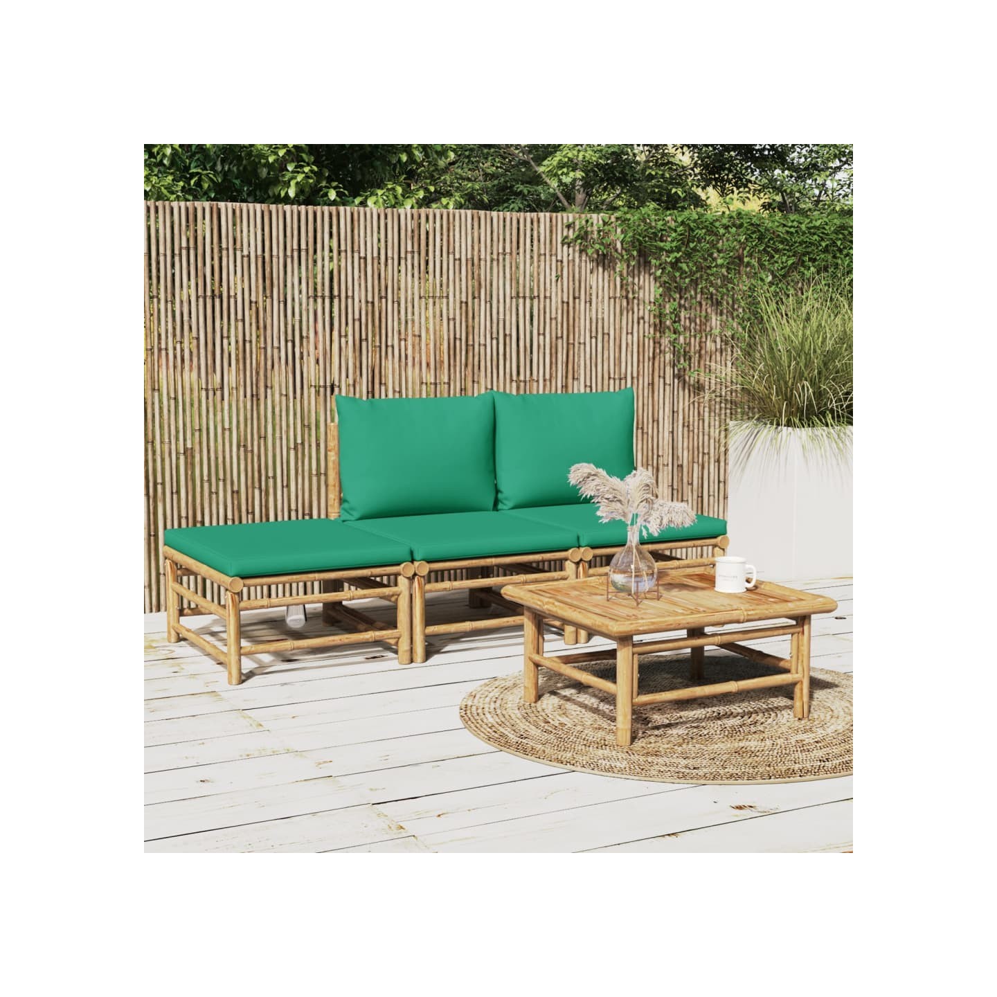 Salon de jardin 4 pcs avec coussins vert bambou