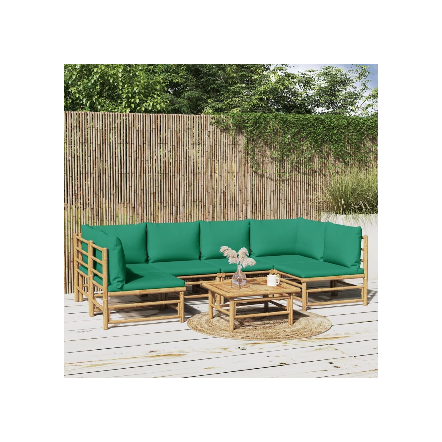 Salon de jardin 7 pcs avec coussins vert bambou